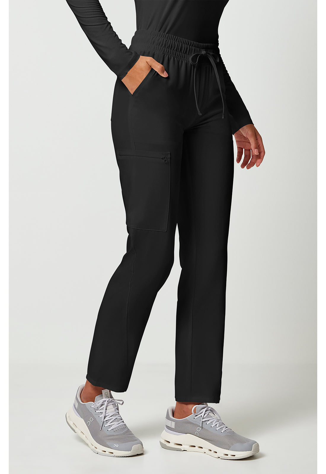 Allura CKA184 Women's Mid Rise Drawstring Tapered Leg Scrub Pants Black