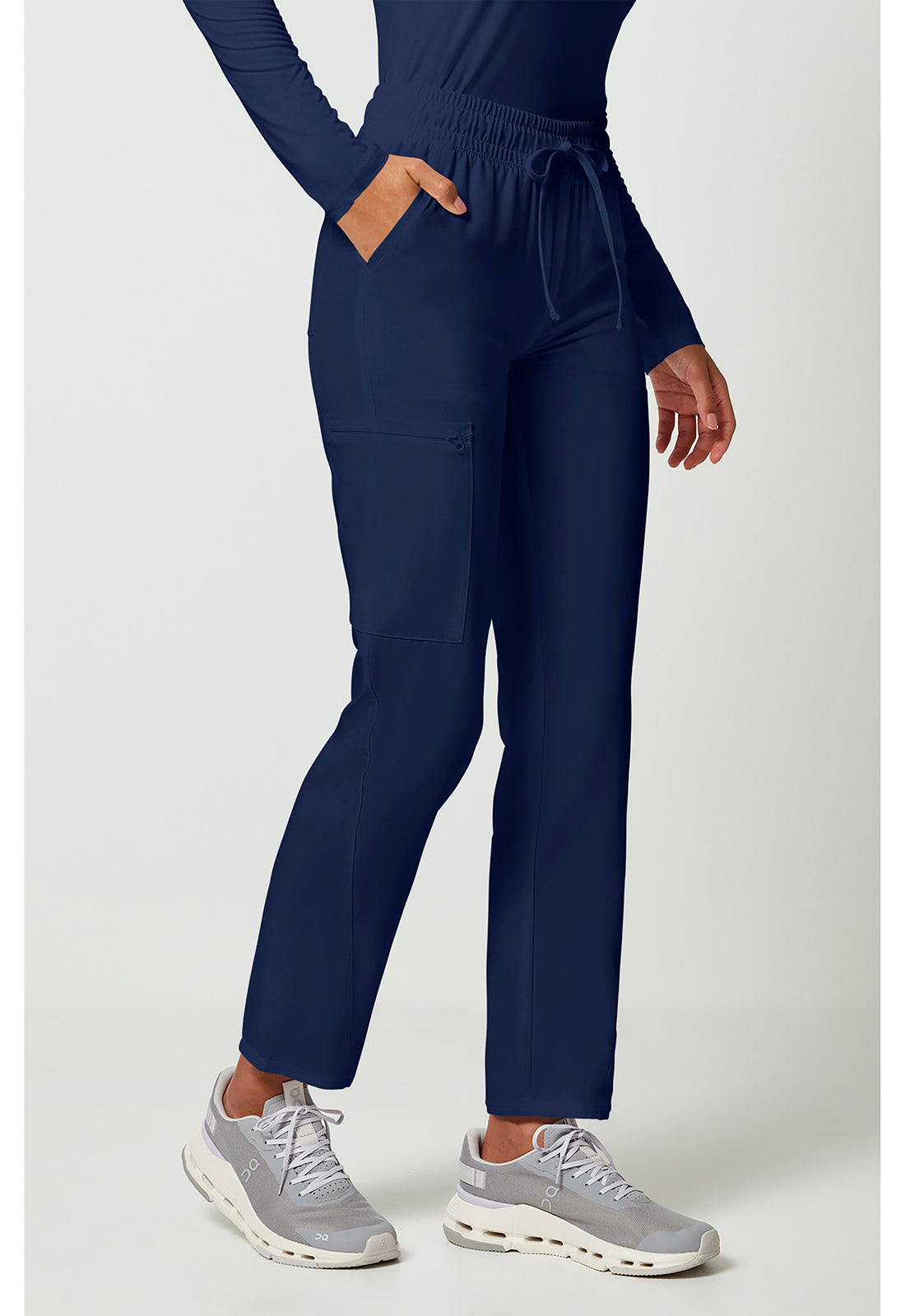 Allura CKA184 Women's Mid Rise Drawstring Tapered Leg Scrub Pants Navy