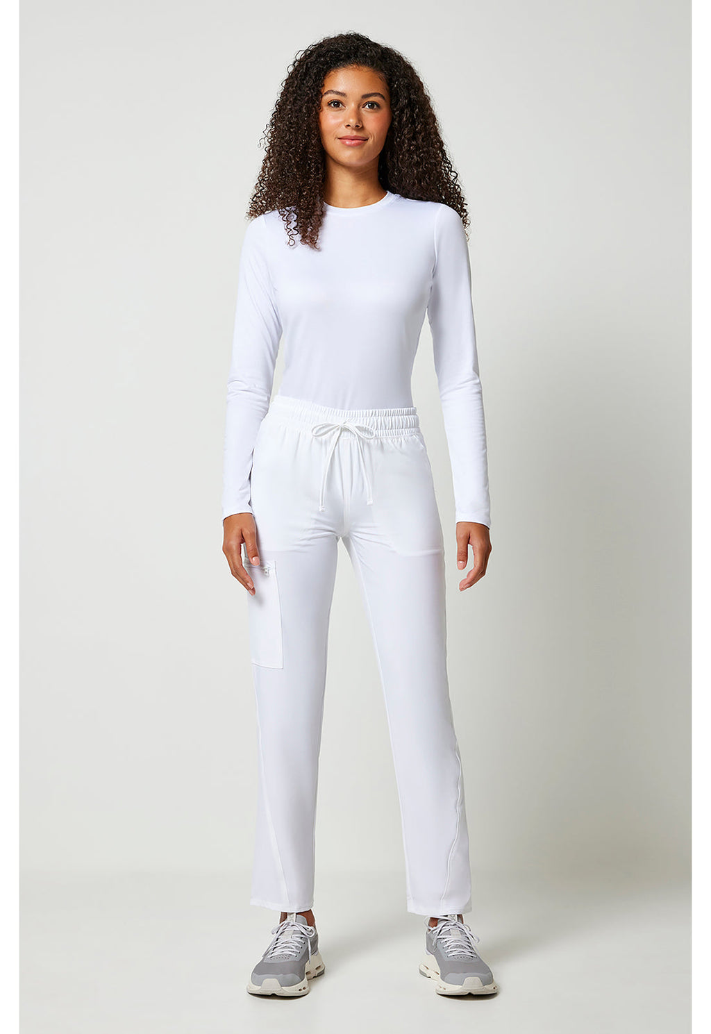 Allura CKA184 Women's Mid Rise Drawstring Tapered Leg Scrub Pants White