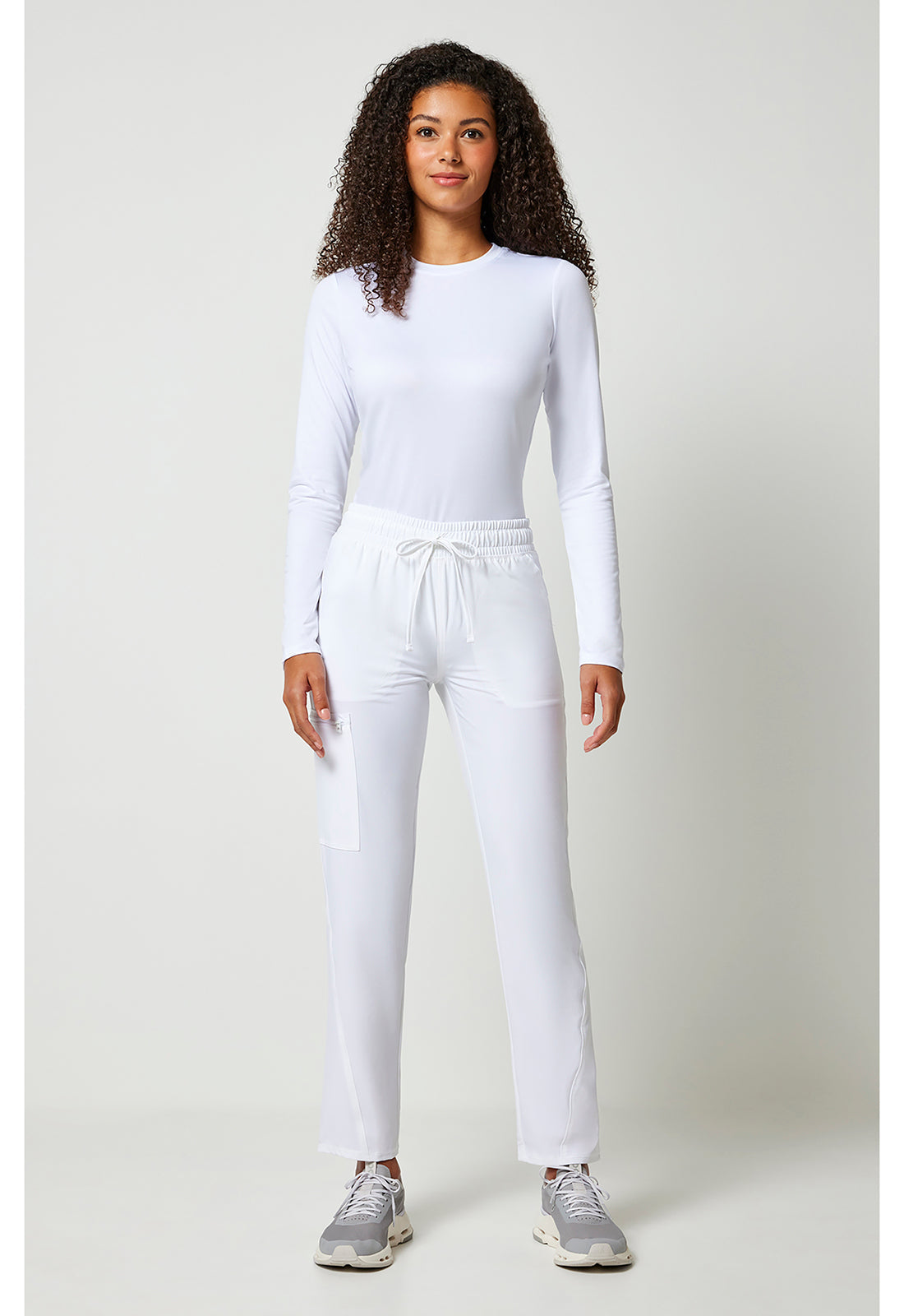 Allura CKA184 Women's Mid Rise Drawstring Tapered Leg Scrub Pants White