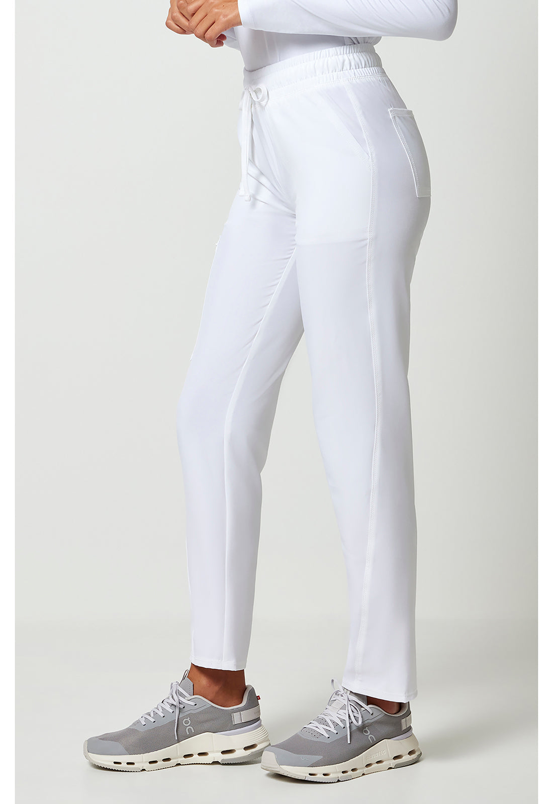 Allura CKA184 Women's Mid Rise Drawstring Tapered Leg Scrub Pants White