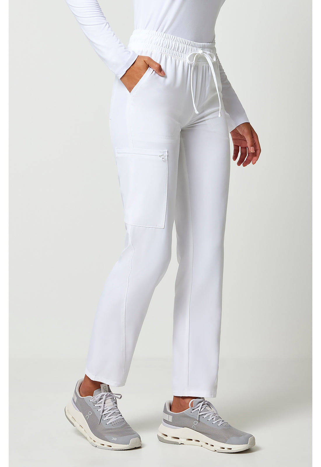 Allura CKA184 Women's Mid Rise Drawstring Tapered Leg Scrub Pants White