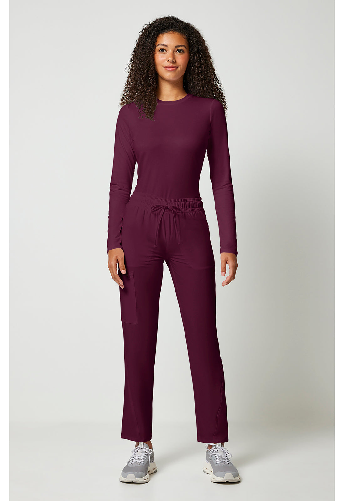Allura CKA184 Women's Mid Rise Drawstring Tapered Leg Scrub Pants Wine