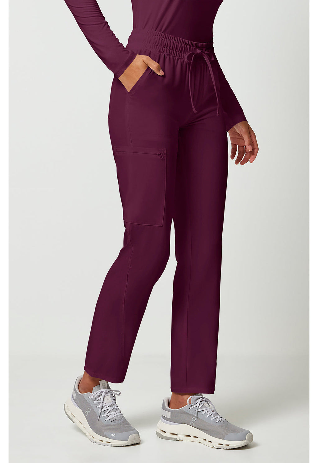 Allura CKA184 Women's Mid Rise Drawstring Tapered Leg Scrub Pants Wine