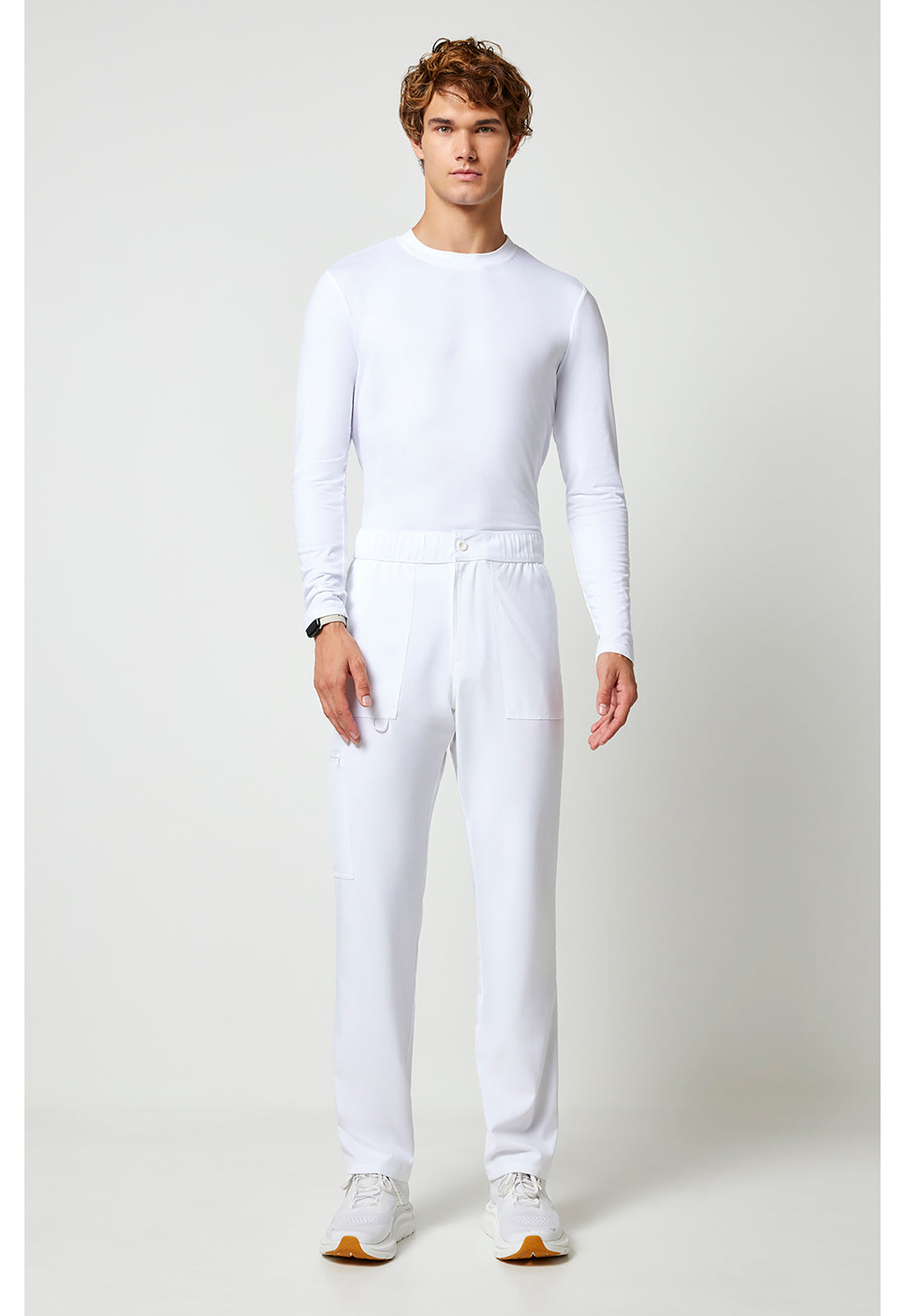 Allura CKA186 Men's Fly Front Cargo Scrub Pants White