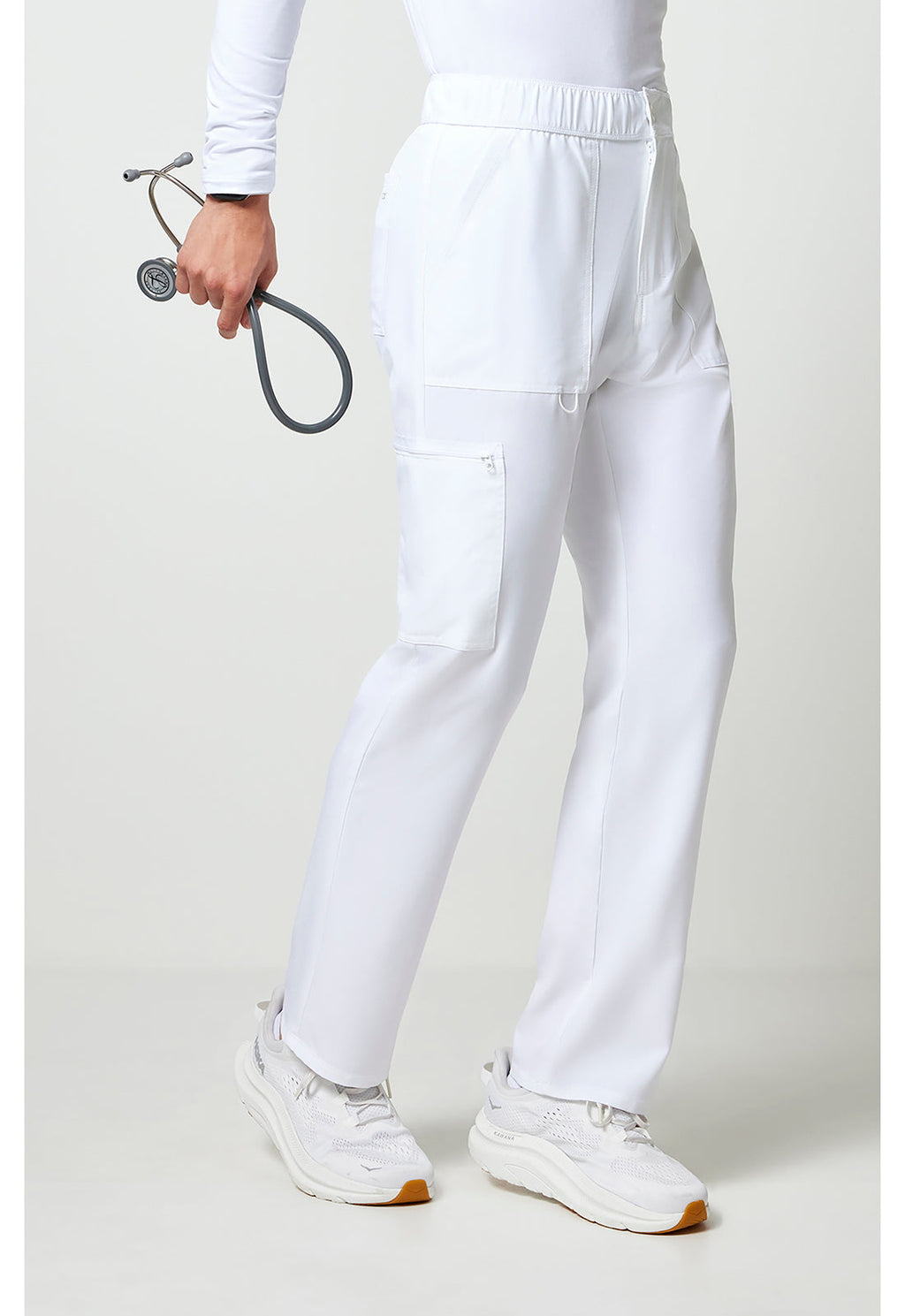 Allura CKA186 Men's Fly Front Cargo Scrub Pants White