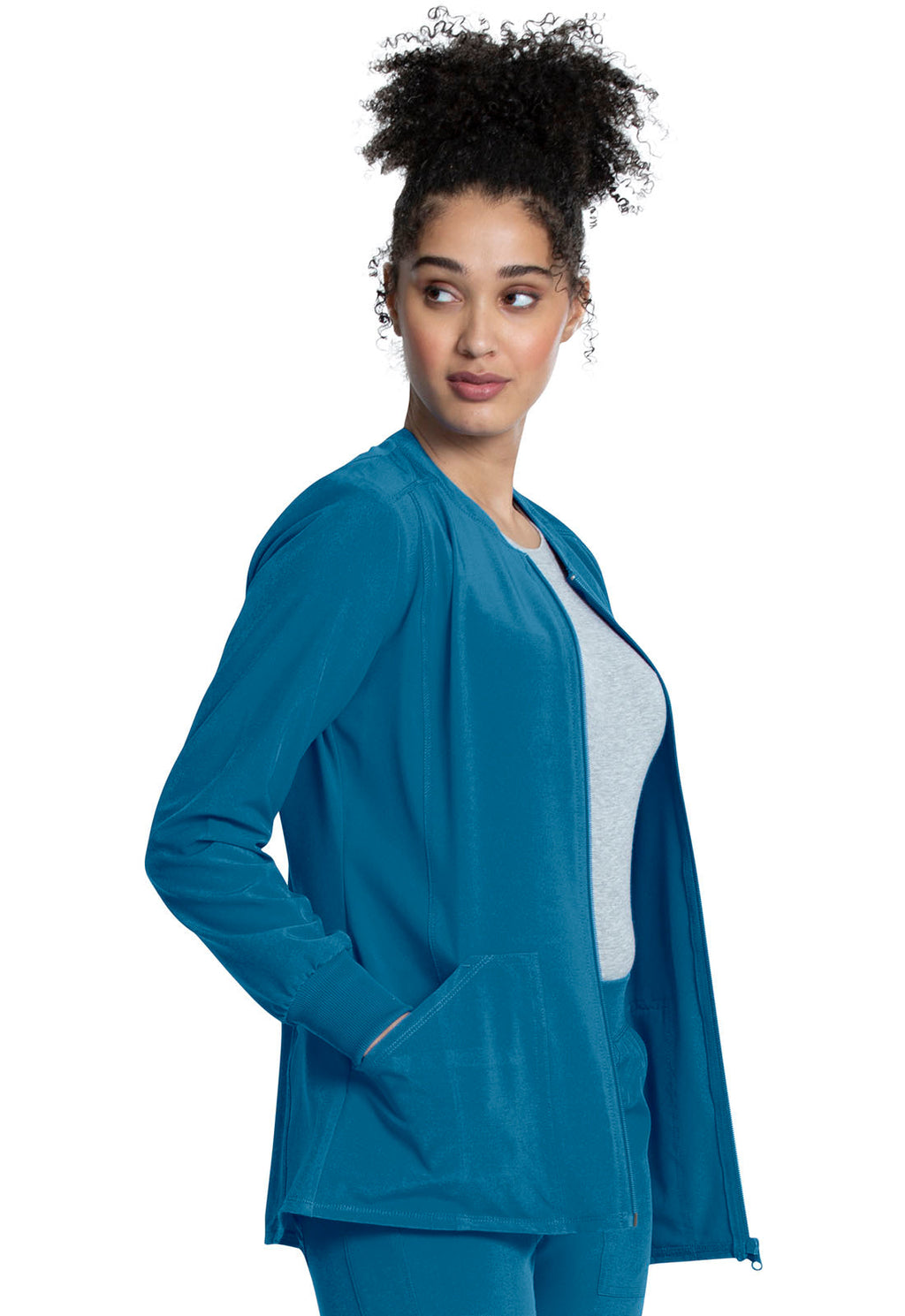 Allura CKA384 Zip Front Jacket Caribbean Blue Model Image Left Side | Cherokee