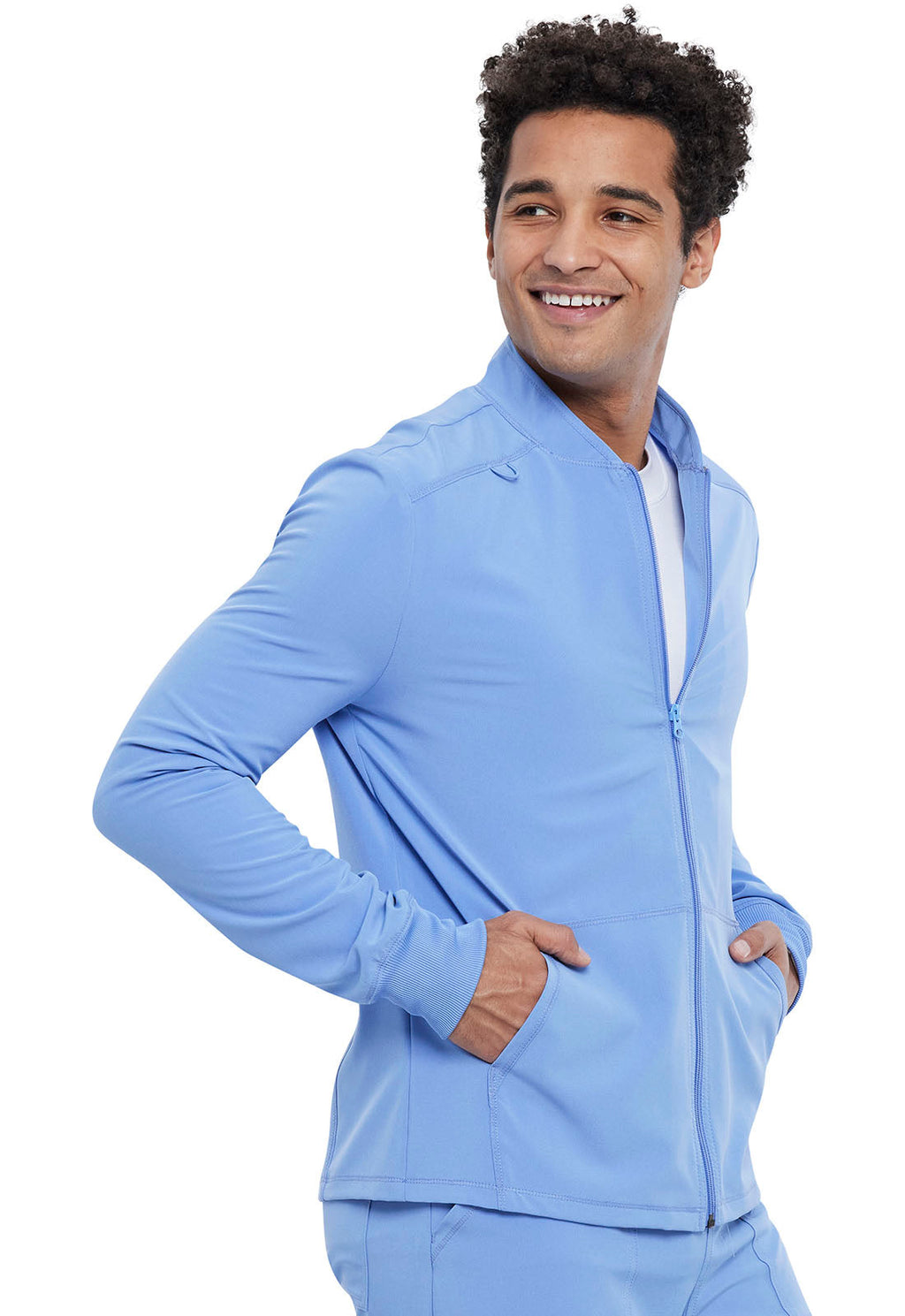 Allura CKA387 Men's Zip Front Jacket Ciel Model Image Left Side | Cherokee