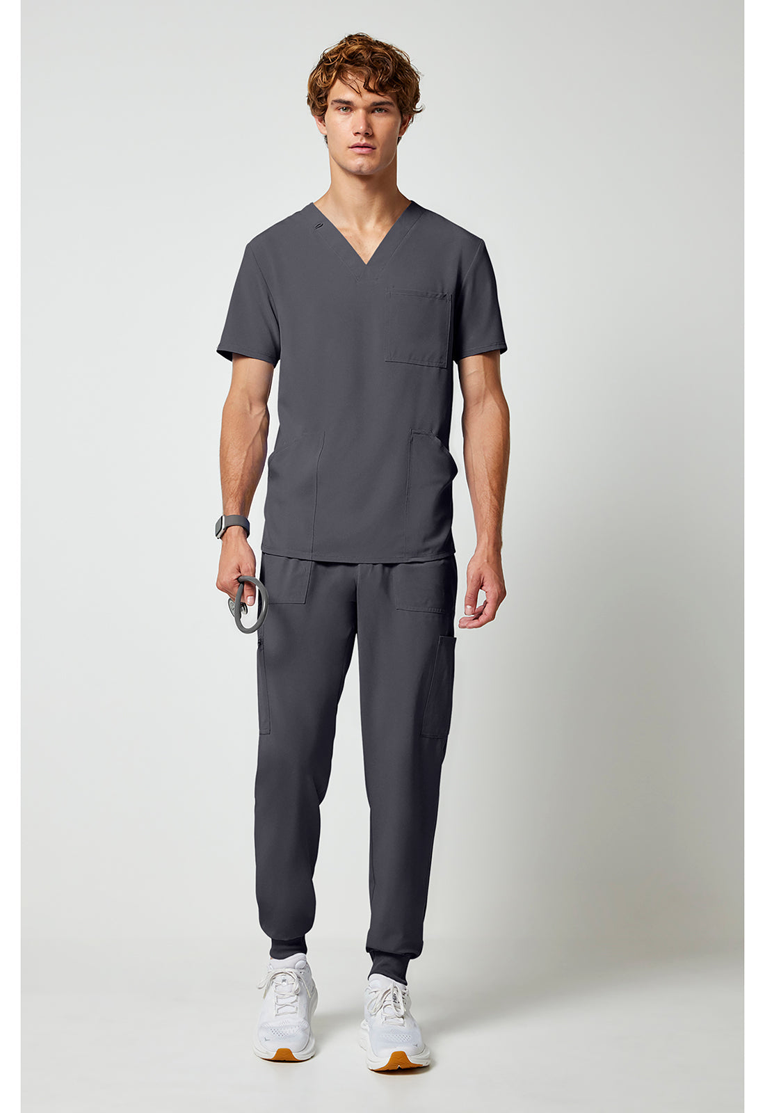 Allura CKA686 Men's V-Neck Scrub Top Pewter