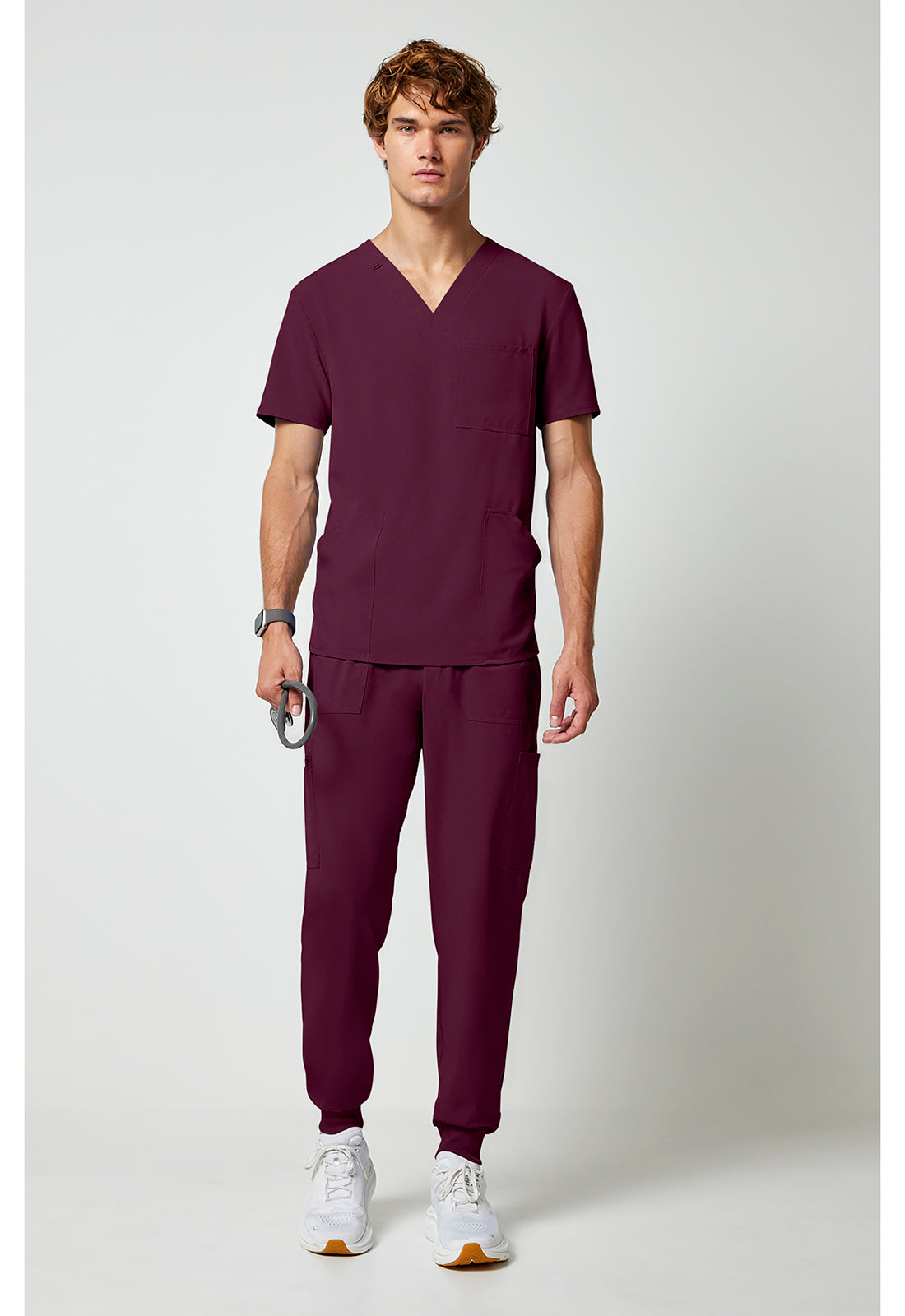 Allura CKA686 Men's V-Neck Scrub Top Wine