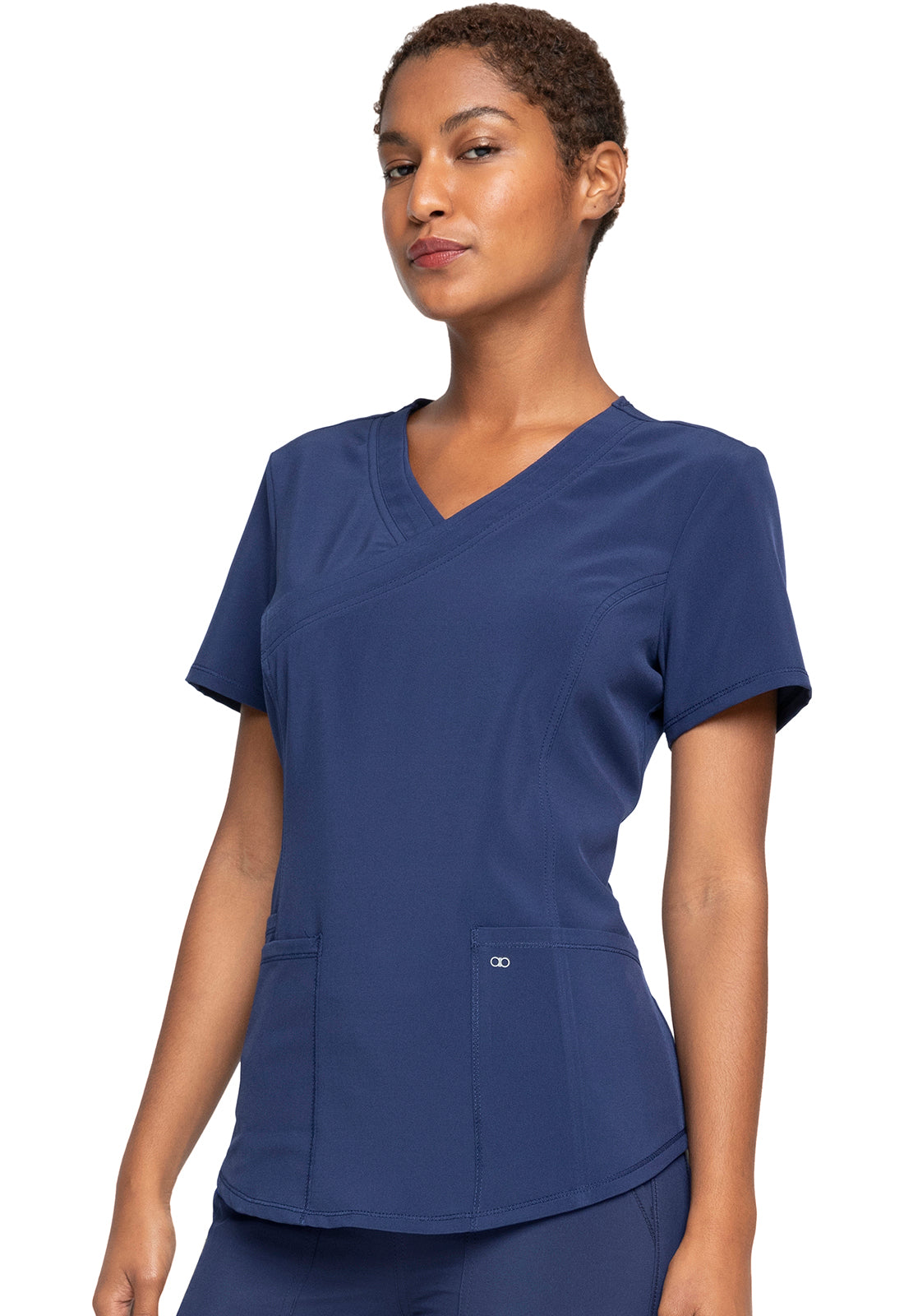 Allura CKA688 Mock Wrap Top Navy Model Image Right Side | Cherokee