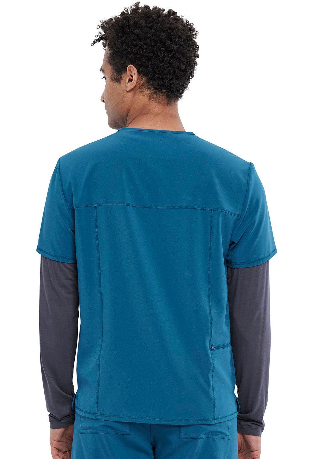 Allura CKA689 Men's Tuckable V-Neck Top Caribbean Blue Model Image Back | Cherokee
