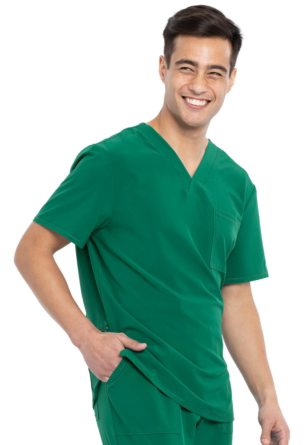 Allura CKA689 Men's Tuckable V-Neck Top Hunter Green Model Image Left Side | Cherokee