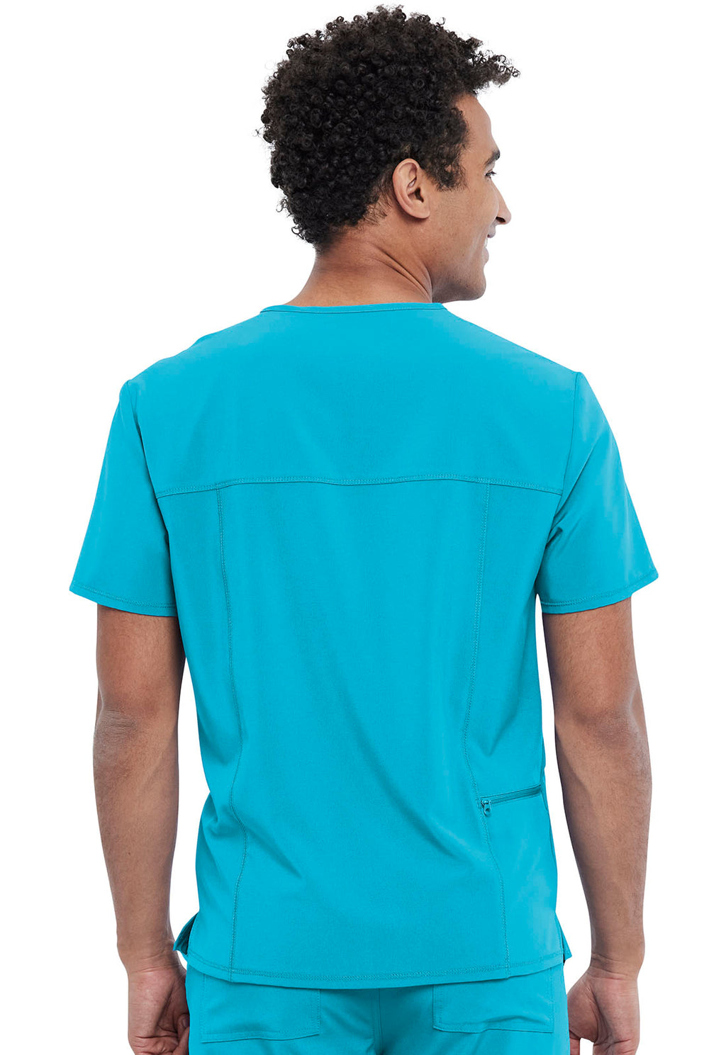 Allura CKA689 Men's Tuckable V-Neck Top Teal Blue Model Image Back | Cherokee