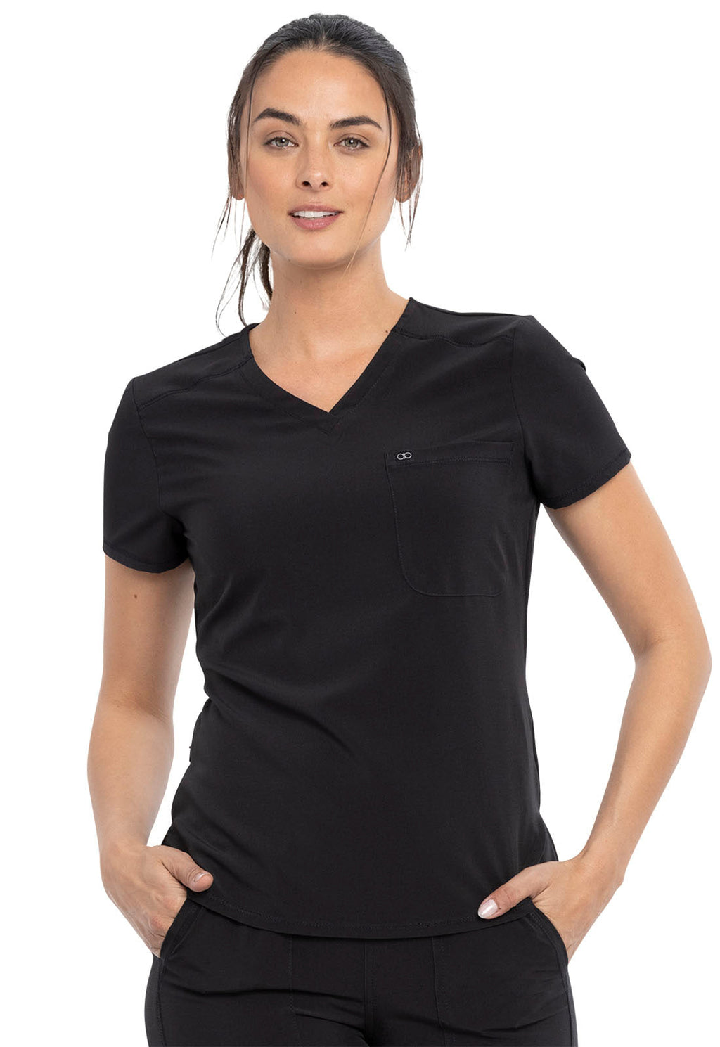 Allura CKA690 Women's Tuckable V-Neck Scrub Top Black