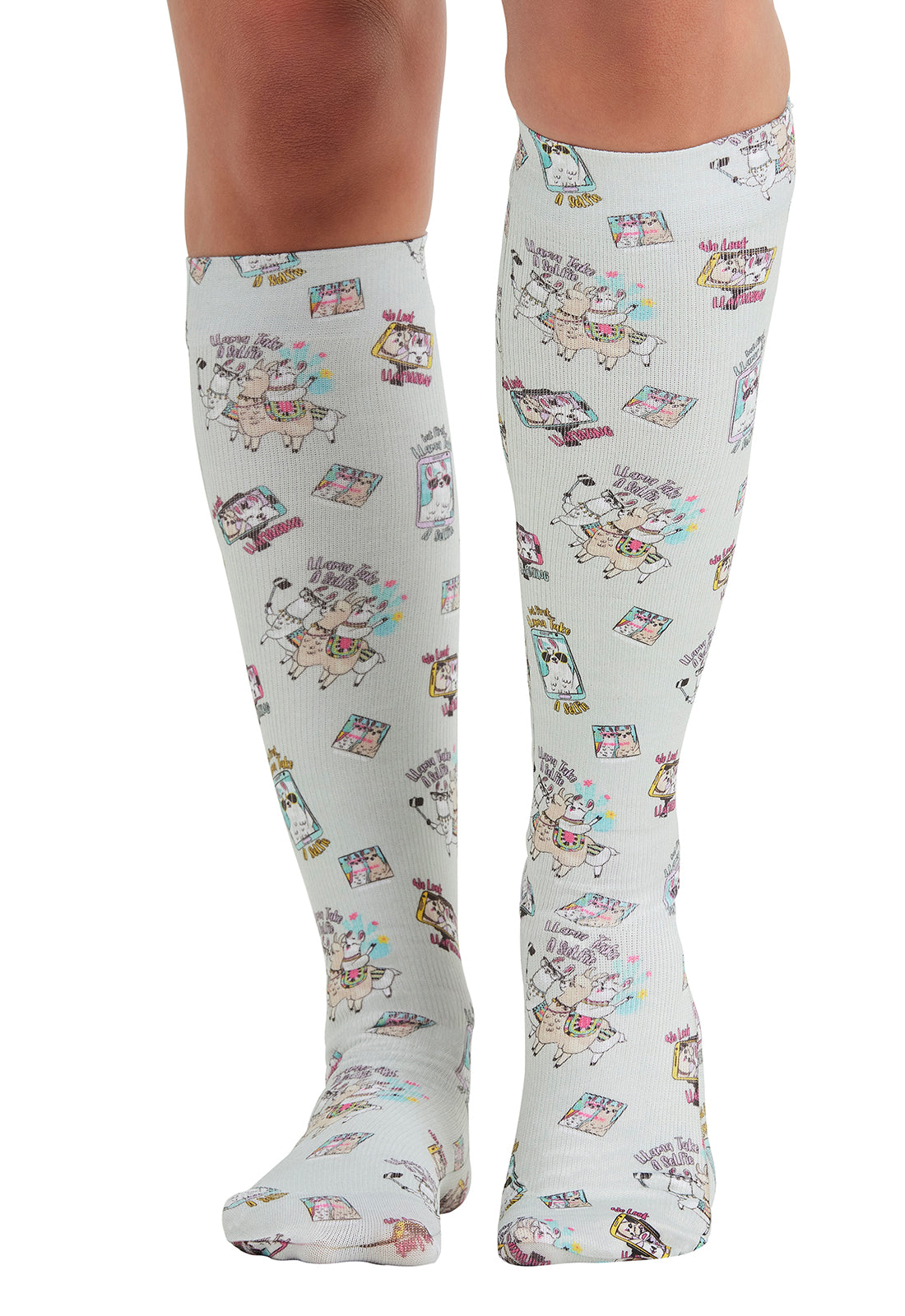 Legwear COMFORTSUPPOR Women's Knee High 8-15 mmHg Compression Sock Llama Take A Selfie