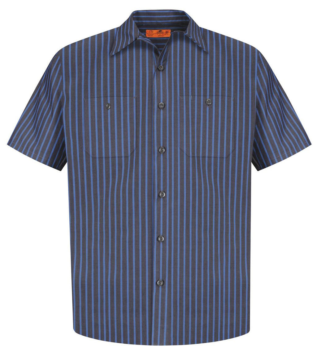 Red Kap Short Sleeve Striped Industrial Work Shirt CS20 Grey/Blue