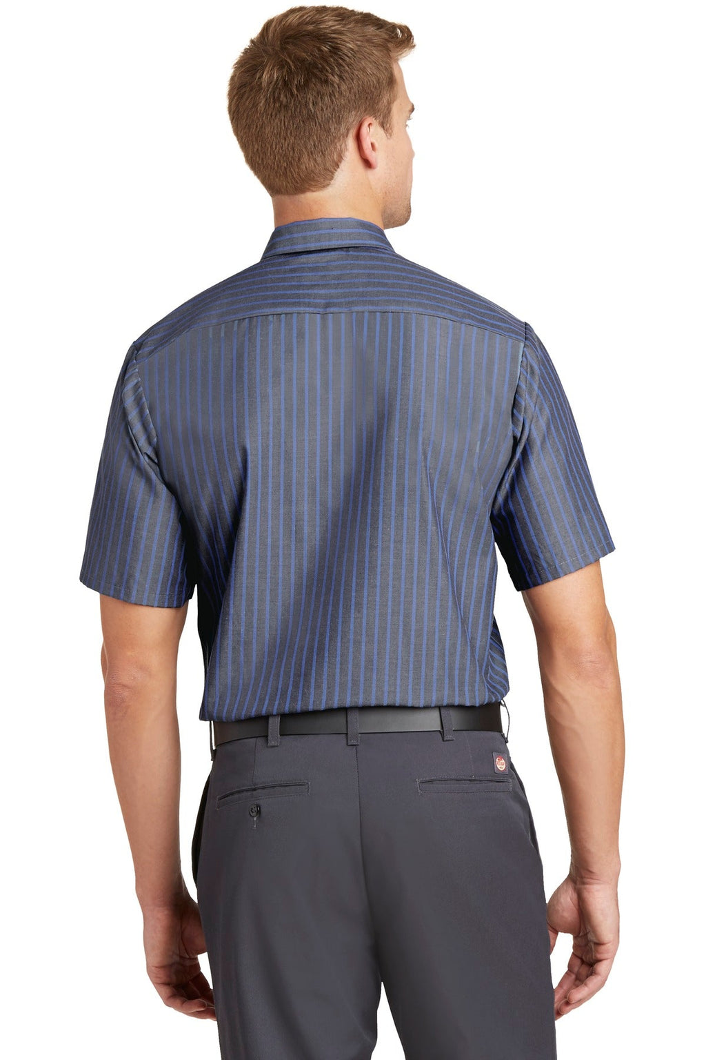 Red Kap Short Sleeve Striped Industrial Work Shirt CS20 Grey/Blue