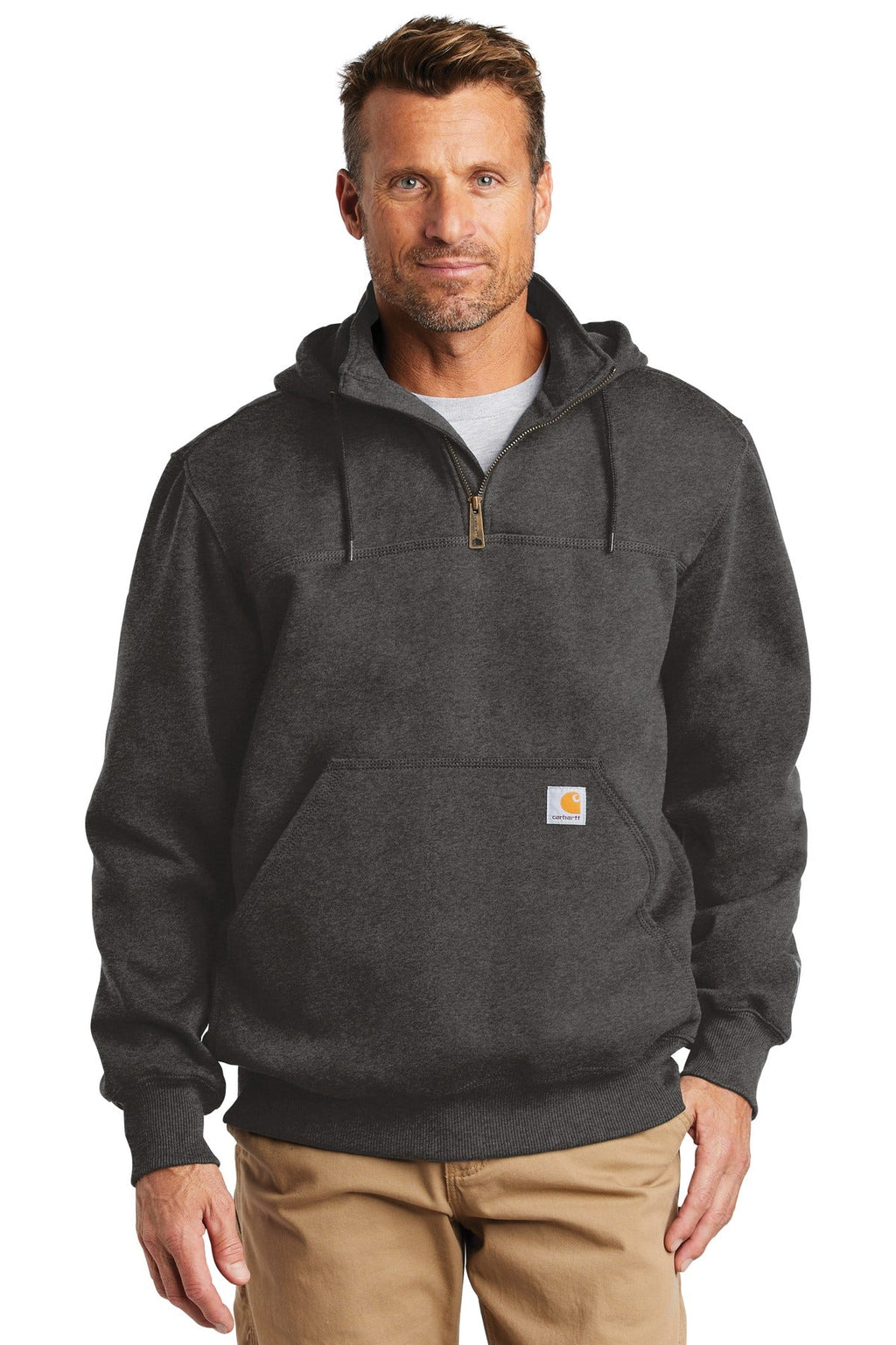 Carhartt Rain Defender Paxton Heavyweight Hooded Zip Mock Sweatshirt CT100617 Carbon Heather