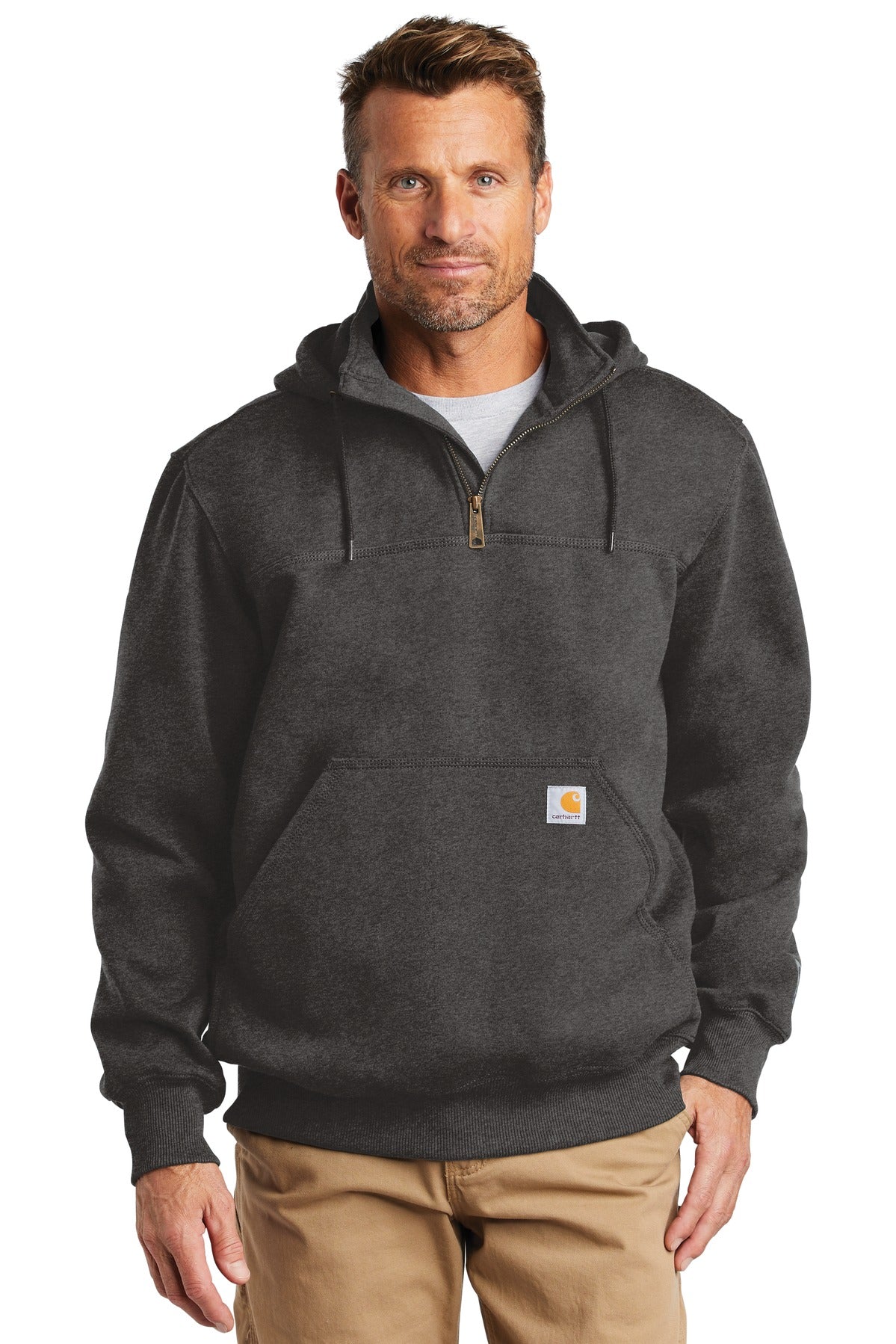 Carhartt Rain Defender Paxton Heavyweight Hooded Zip Mock Sweatshirt CT100617 Carbon Heather