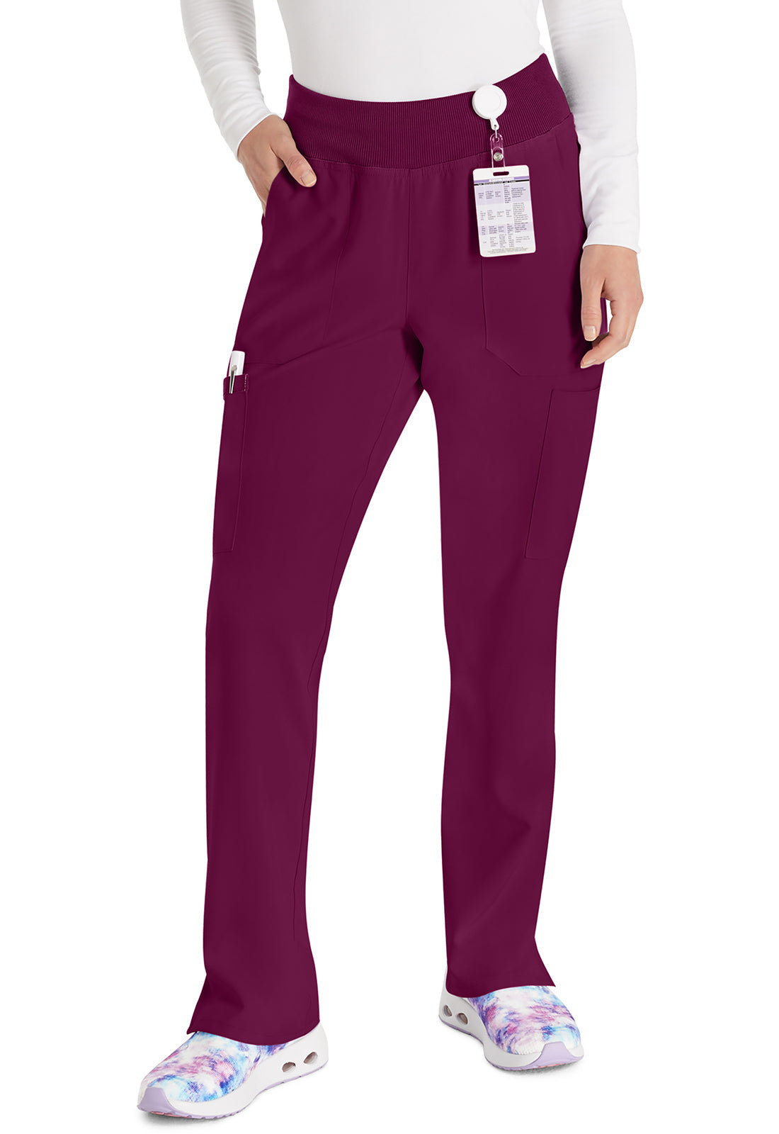 EDS Essentials DK005 Natural Rise Tapered Leg Pull-On Pants Wine