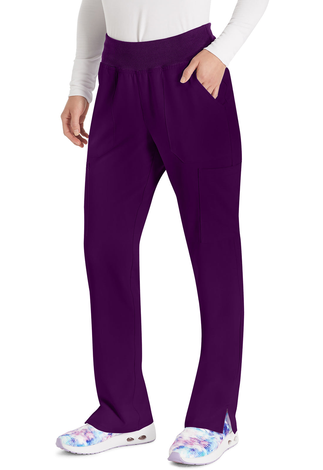 EDS Essentials DK005 Natural Rise Tapered Leg Pull-On Pants Eggplant