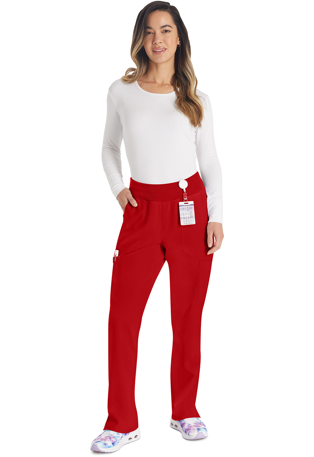 EDS Essentials DK005 Natural Rise Tapered Leg Pull-On Pants Red