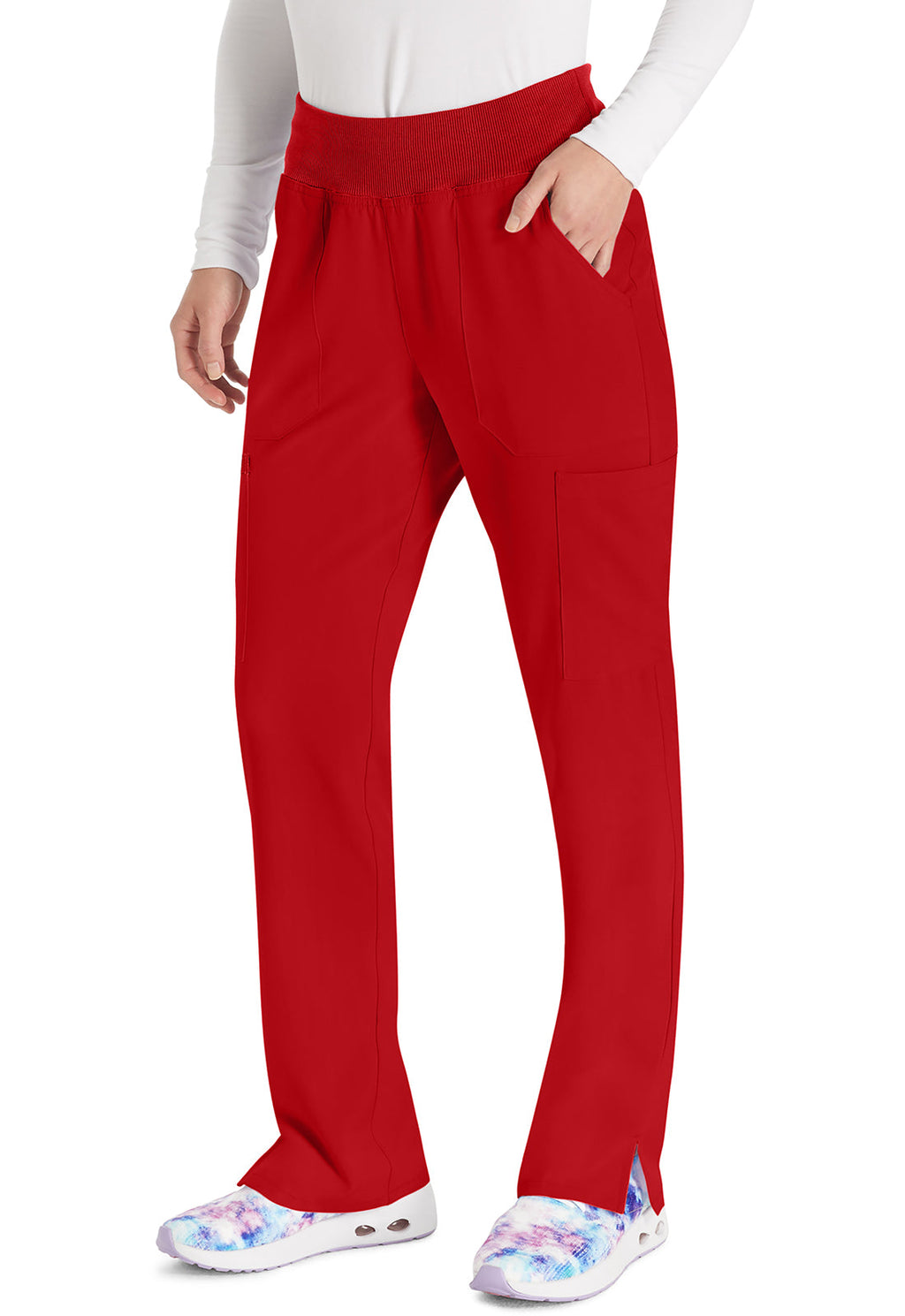 EDS Essentials DK005 Natural Rise Tapered Leg Pull-On Pants Red Model Image Right Side | Dickies