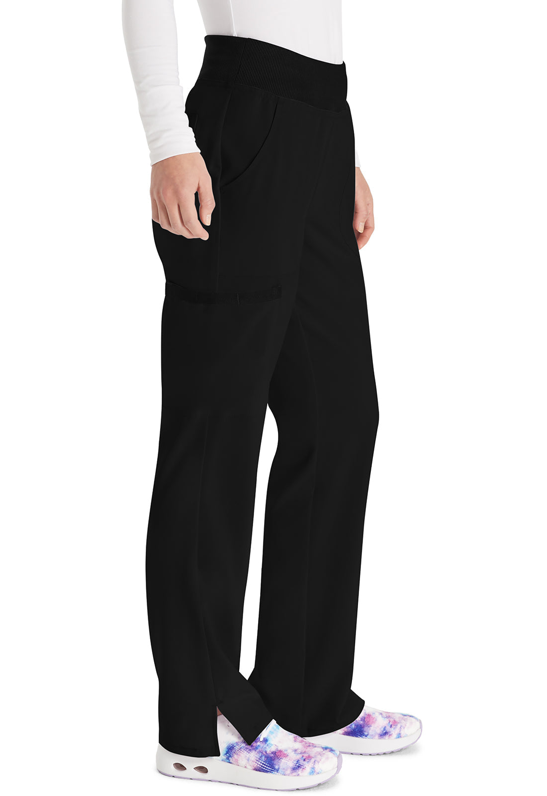 EDS Essentials DK005 Women's Natural Rise Tapered Leg Pull-On Scrub Pants Black