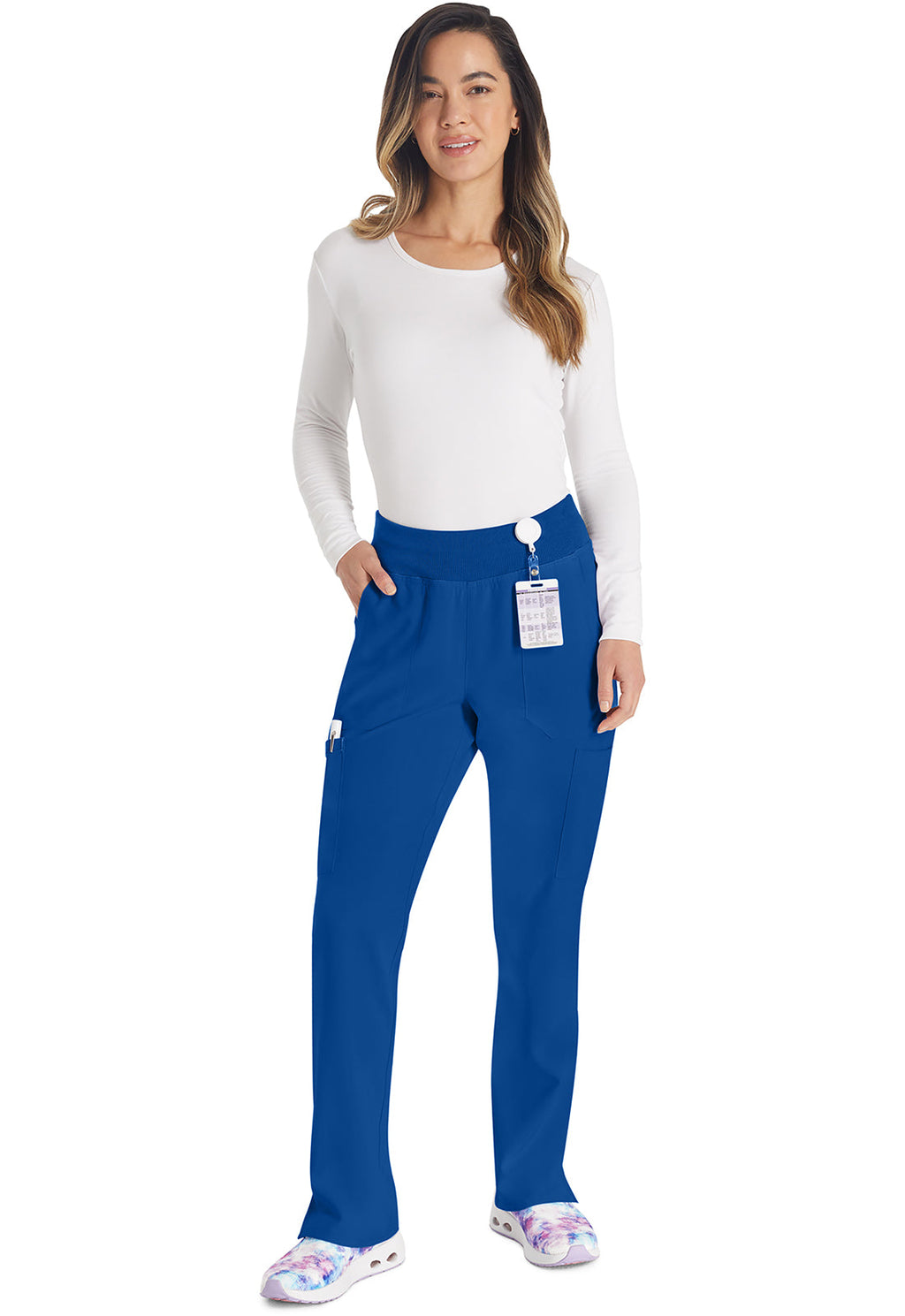 EDS Essentials DK005 Women's Natural Rise Tapered Leg Pull-On Scrub Pants Galaxy Blue