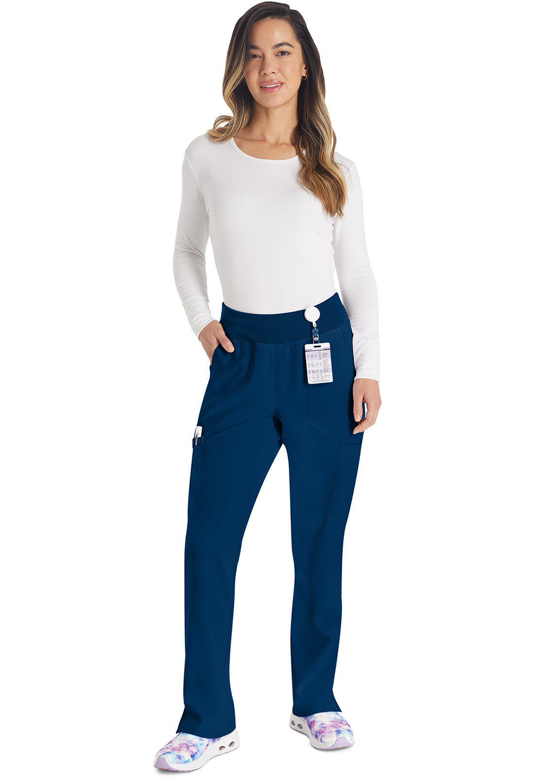 EDS Essentials DK005 Women's Natural Rise Tapered Leg Pull-On Scrub Pants Navy
