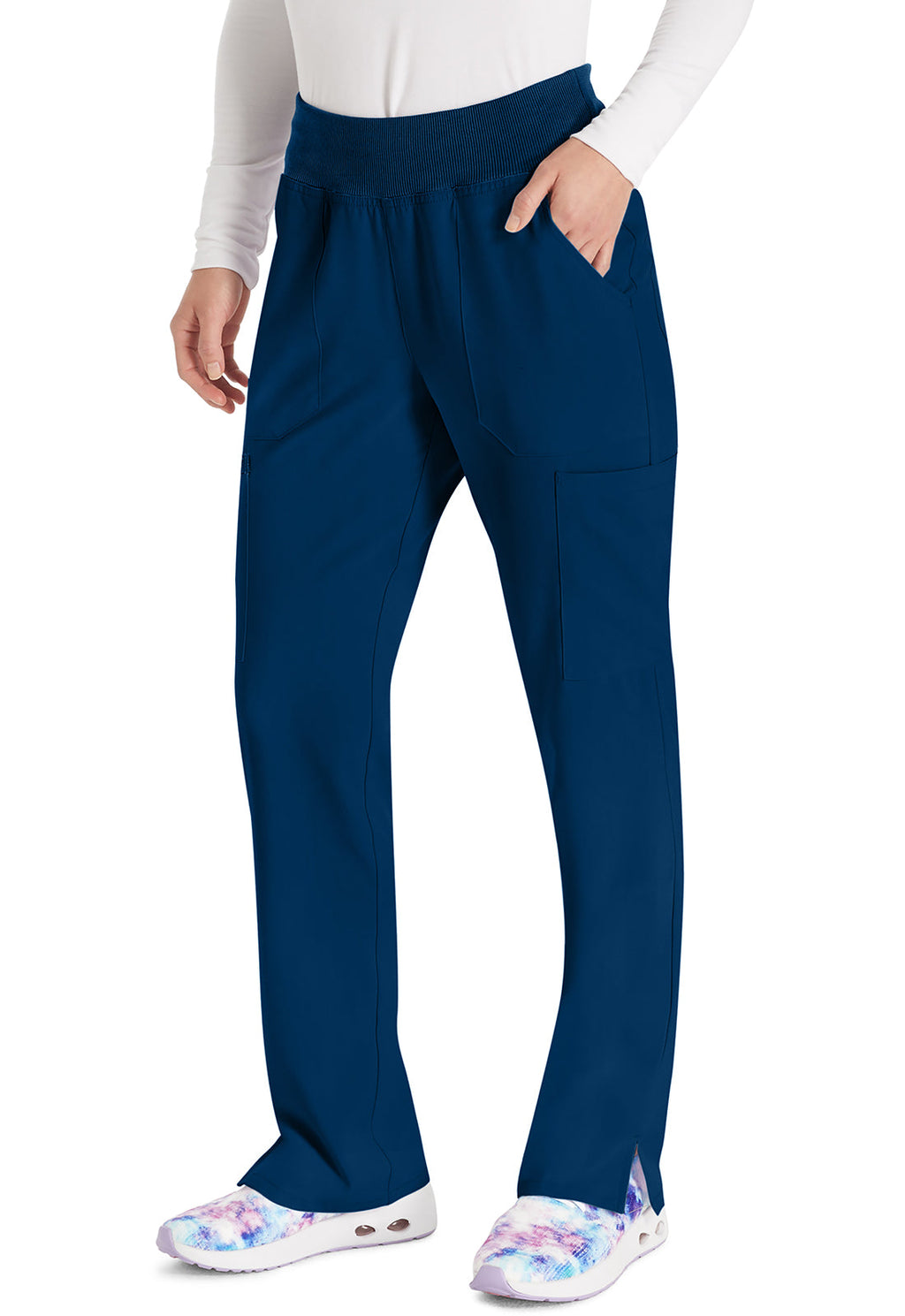EDS Essentials DK005 Women's Natural Rise Tapered Leg Pull-On Scrub Pants Navy