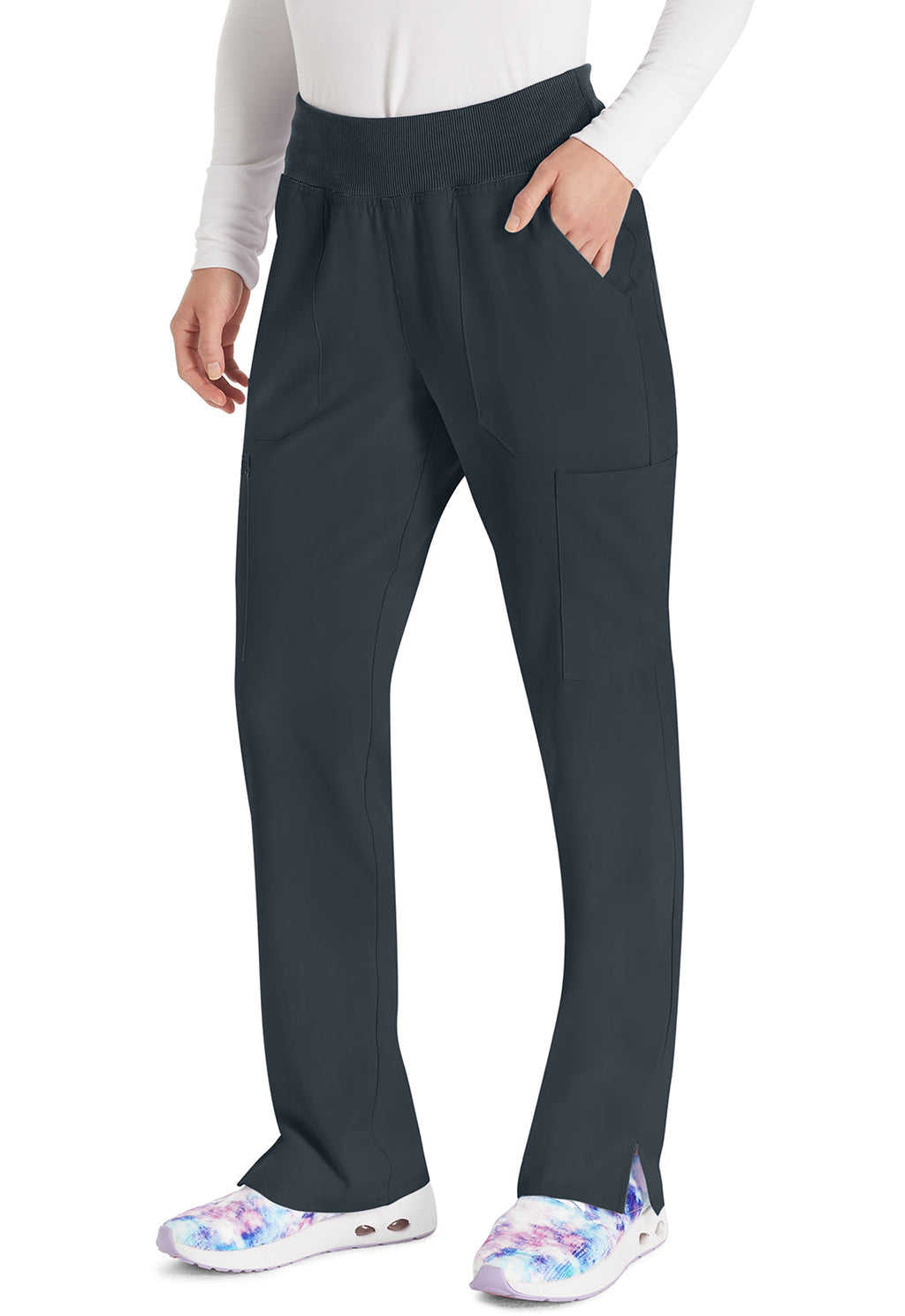 EDS Essentials DK005 Women's Natural Rise Tapered Leg Pull-On Scrub Pants Pewter