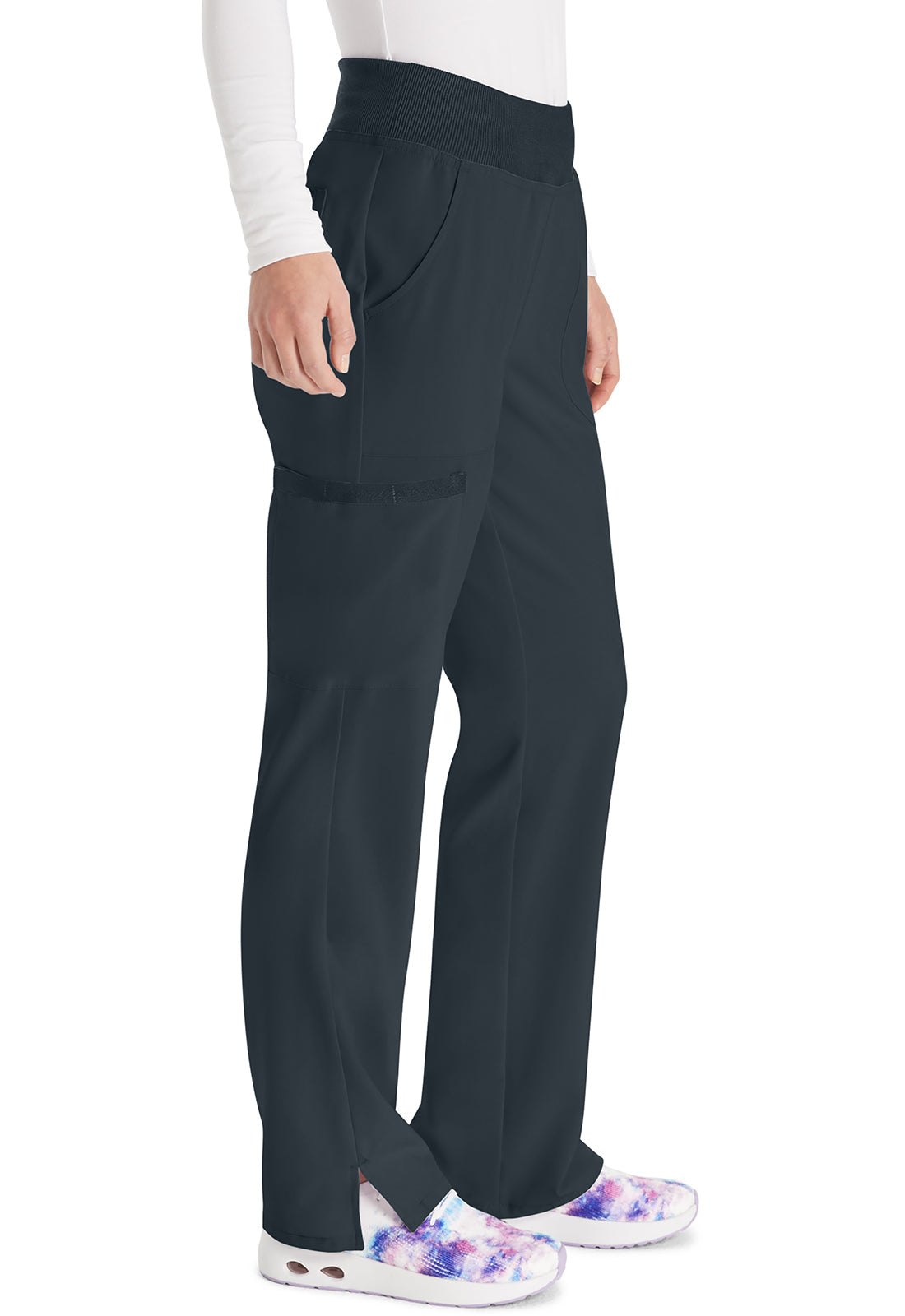 EDS Essentials DK005 Women's Natural Rise Tapered Leg Pull-On Scrub Pants Pewter