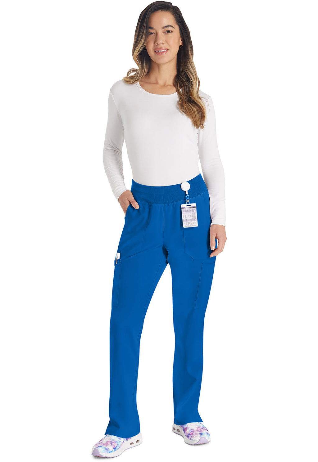 EDS Essentials DK005 Women's Natural Rise Tapered Leg Pull-On Scrub Pants Royal