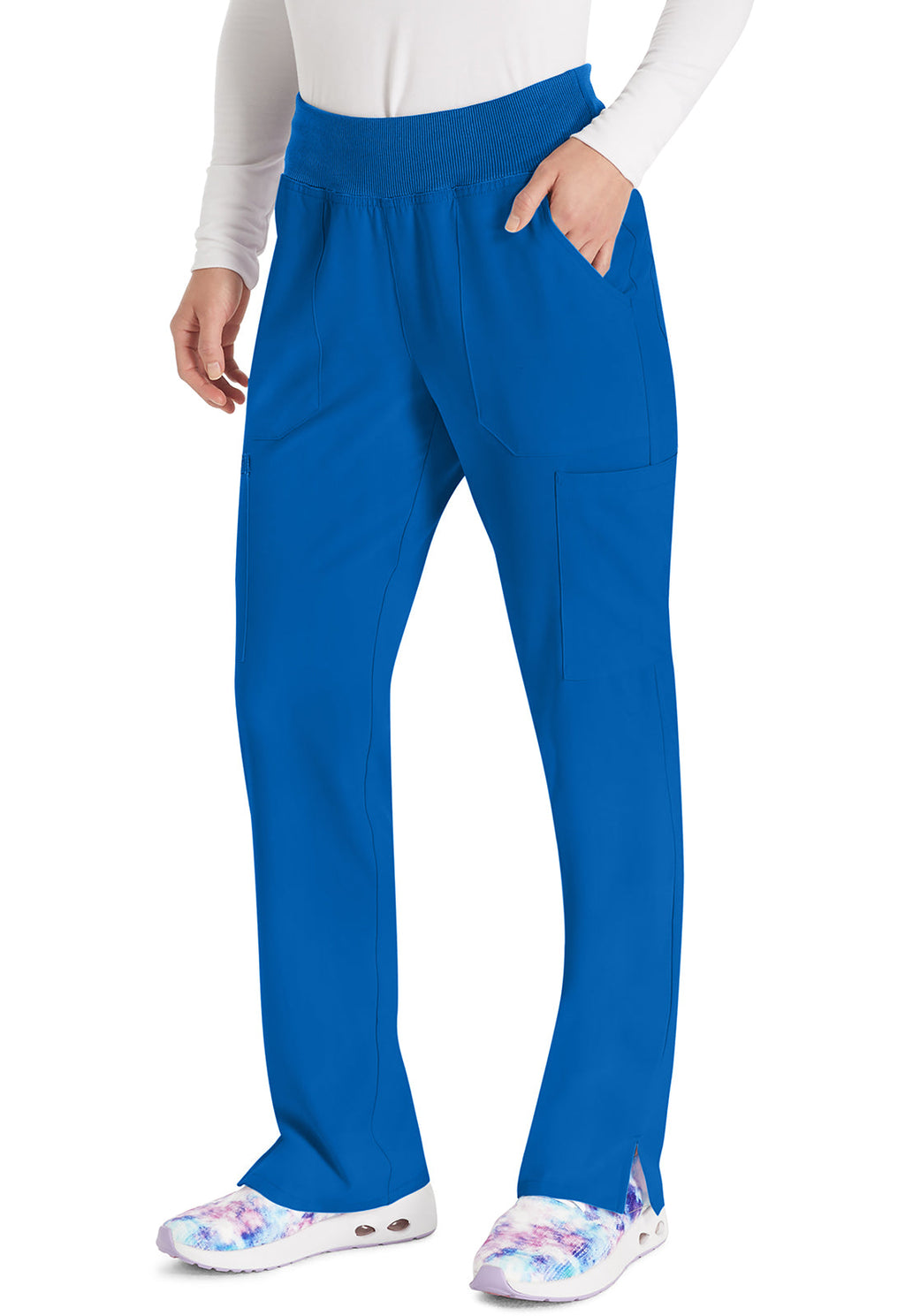 EDS Essentials DK005 Women's Natural Rise Tapered Leg Pull-On Scrub Pants Royal