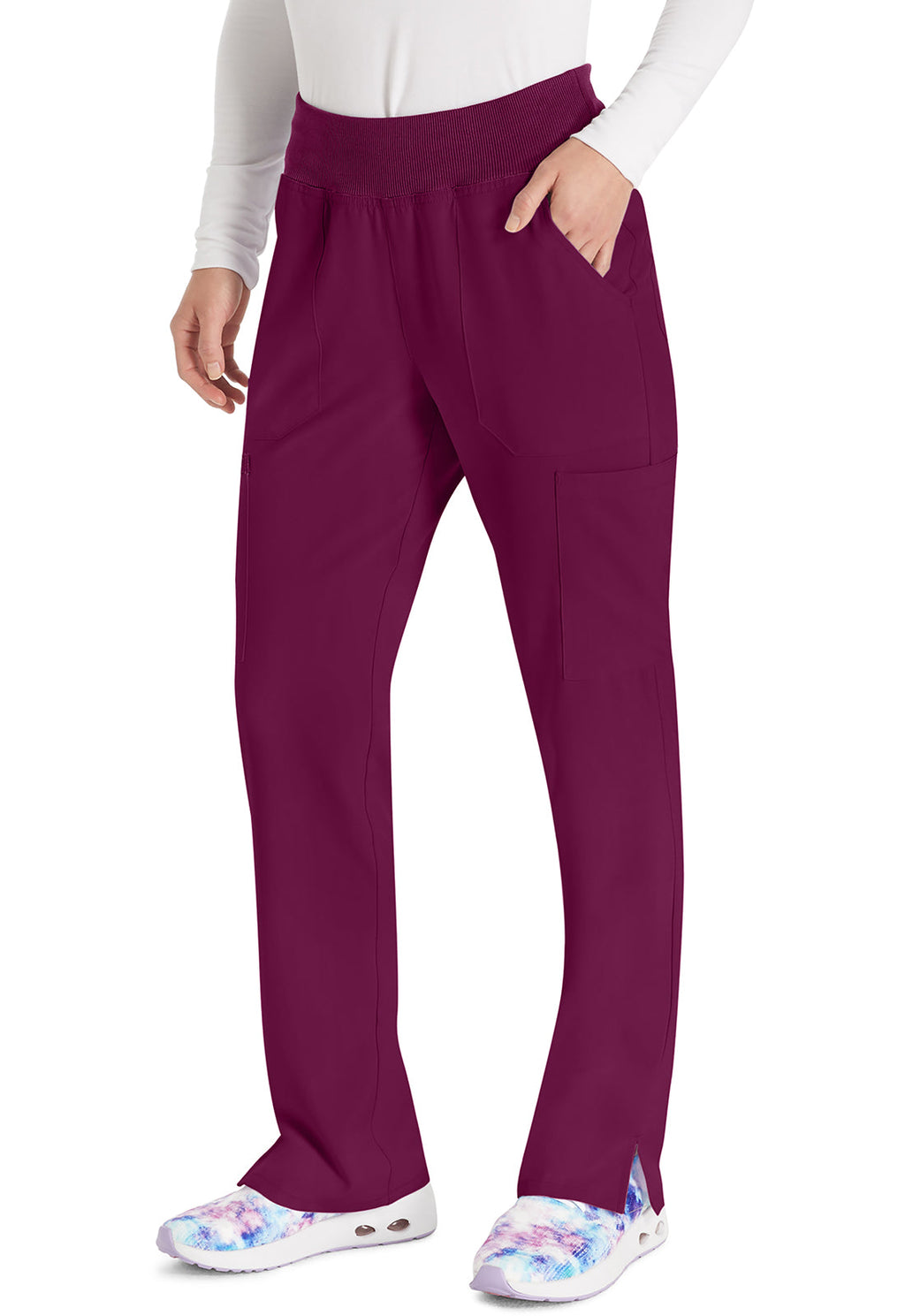 EDS Essentials DK005 Women's Natural Rise Tapered Leg Pull-On Scrub Pants Wine