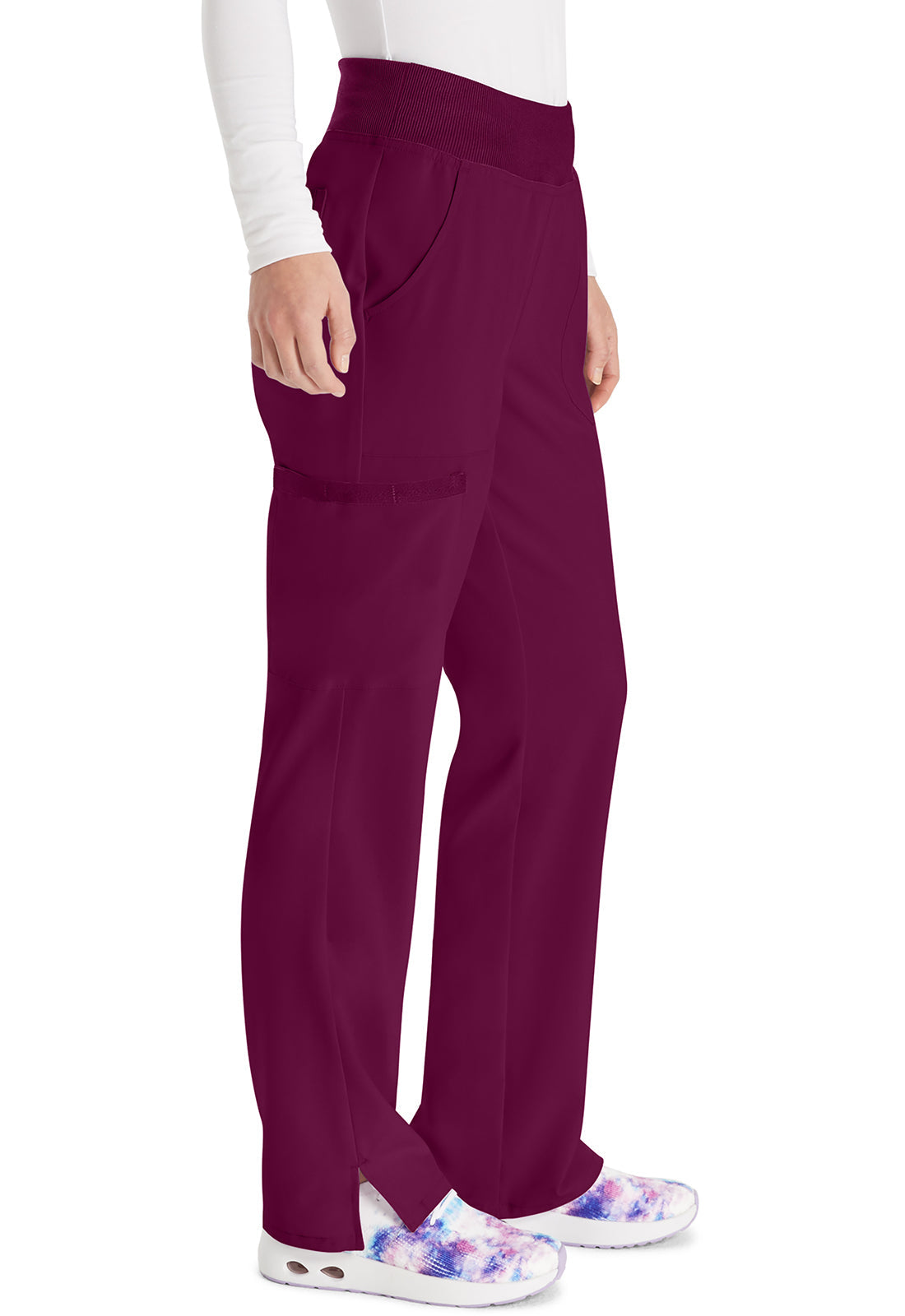 EDS Essentials DK005 Women's Natural Rise Tapered Leg Pull-On Scrub Pants Wine