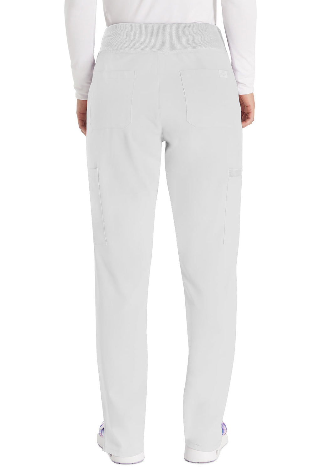 EDS Essentials DK005 Women's Natural Rise Tapered Leg Pull-On Scrub Pants White