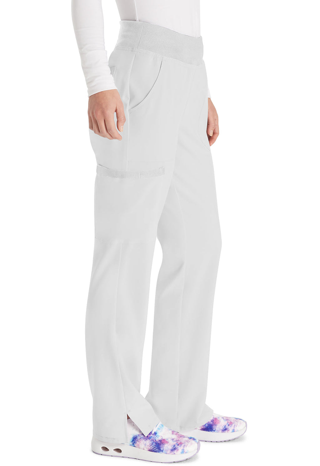 EDS Essentials DK005 Women's Natural Rise Tapered Leg Pull-On Scrub Pants White