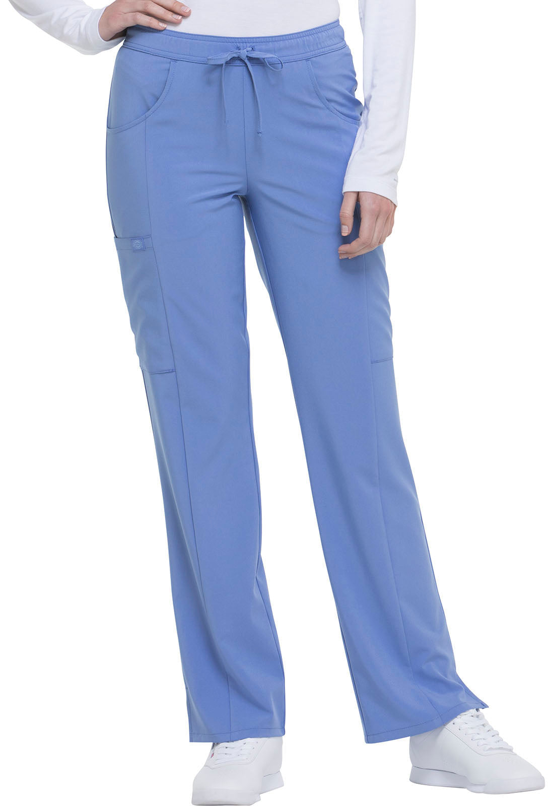 EDS Essentials DK010 Women's Mid Rise Straight Leg Drawstring Scrub Pants Ciel