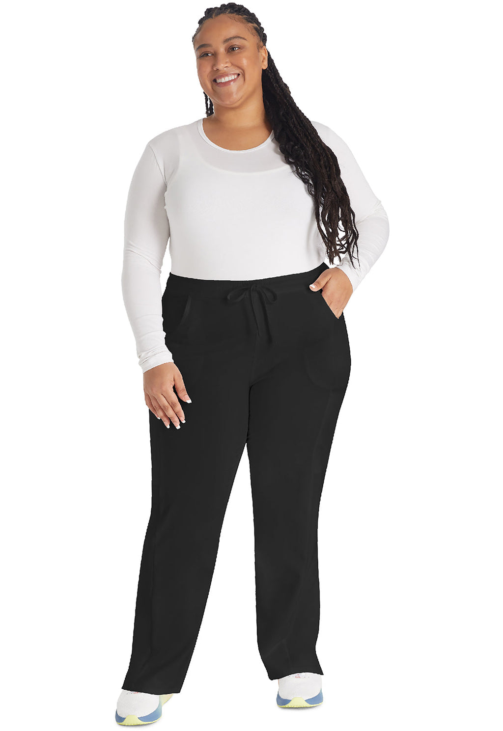 EDS Essentials DK010 Women's Mid Rise Straight Leg Drawstring Scrub Pants Black