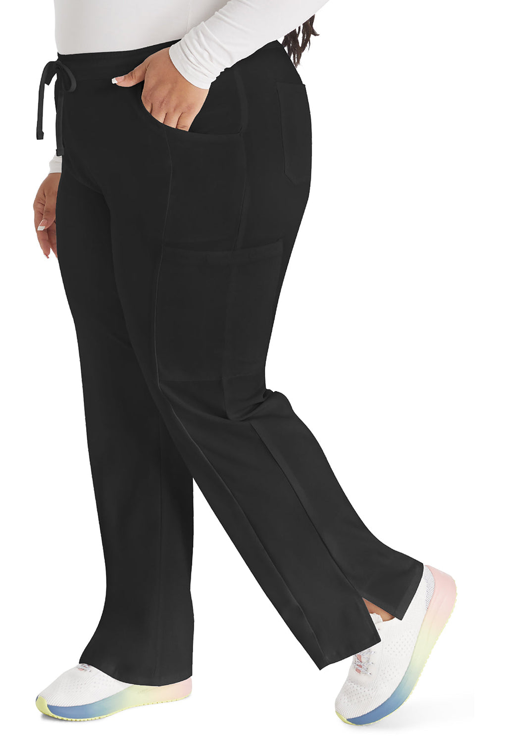 EDS Essentials DK010 Women's Mid Rise Straight Leg Drawstring Scrub Pants Black