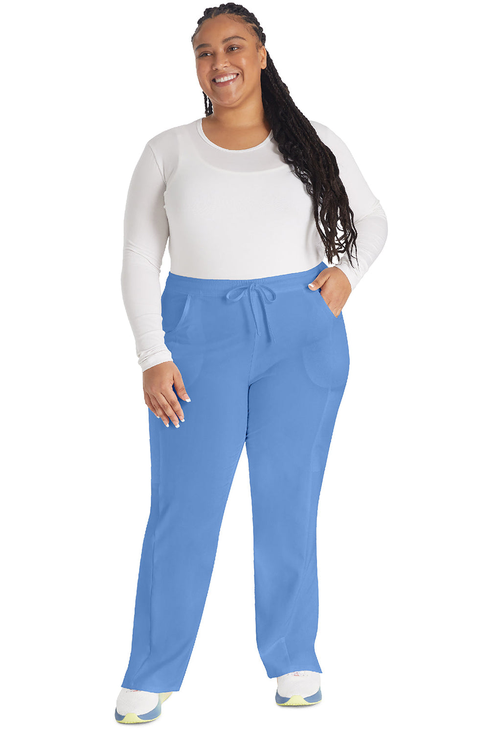 EDS Essentials DK010 Women's Mid Rise Straight Leg Drawstring Scrub Pants Ciel