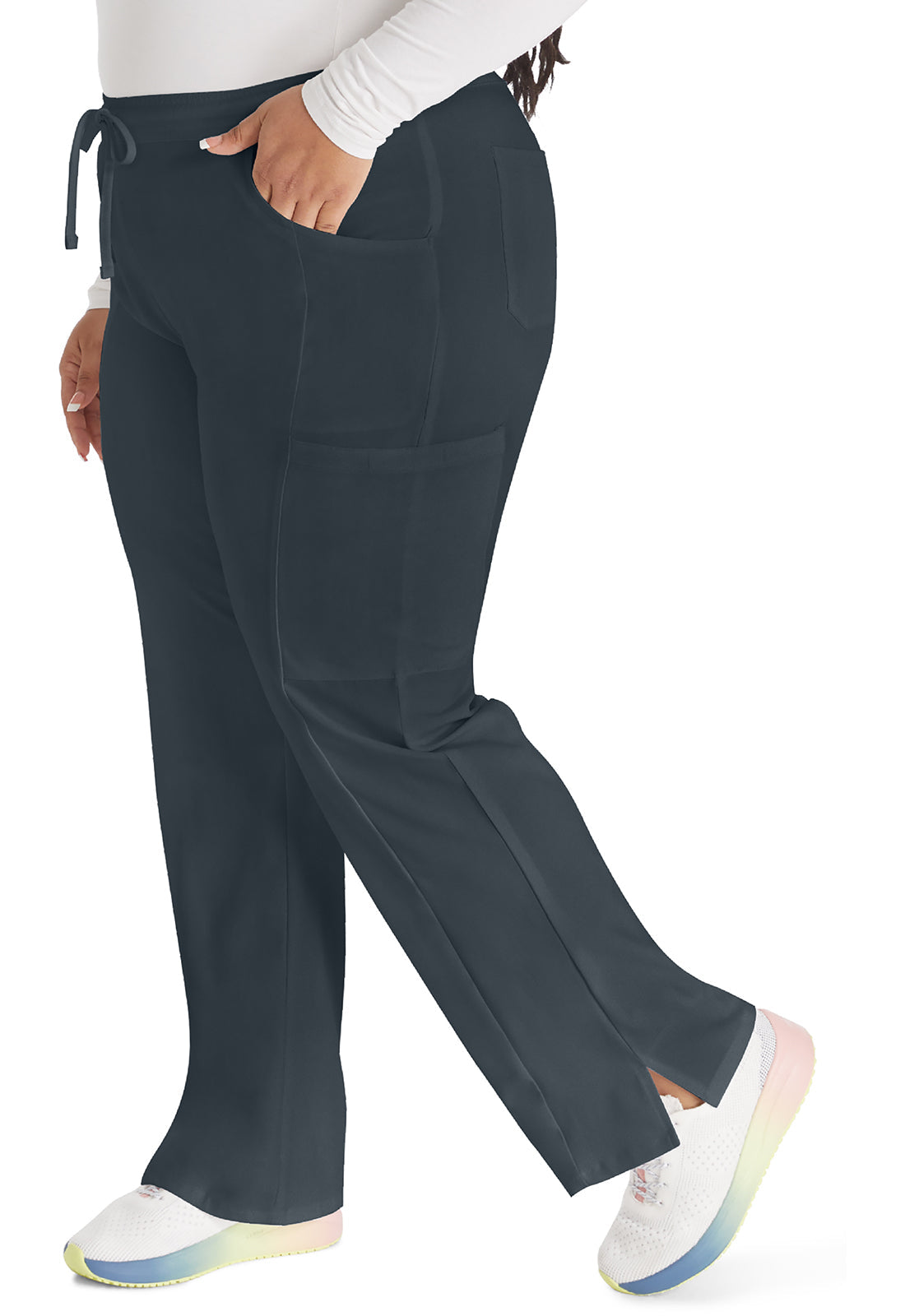 EDS Essentials DK010 Women's Mid Rise Straight Leg Drawstring Scrub Pants Pewter