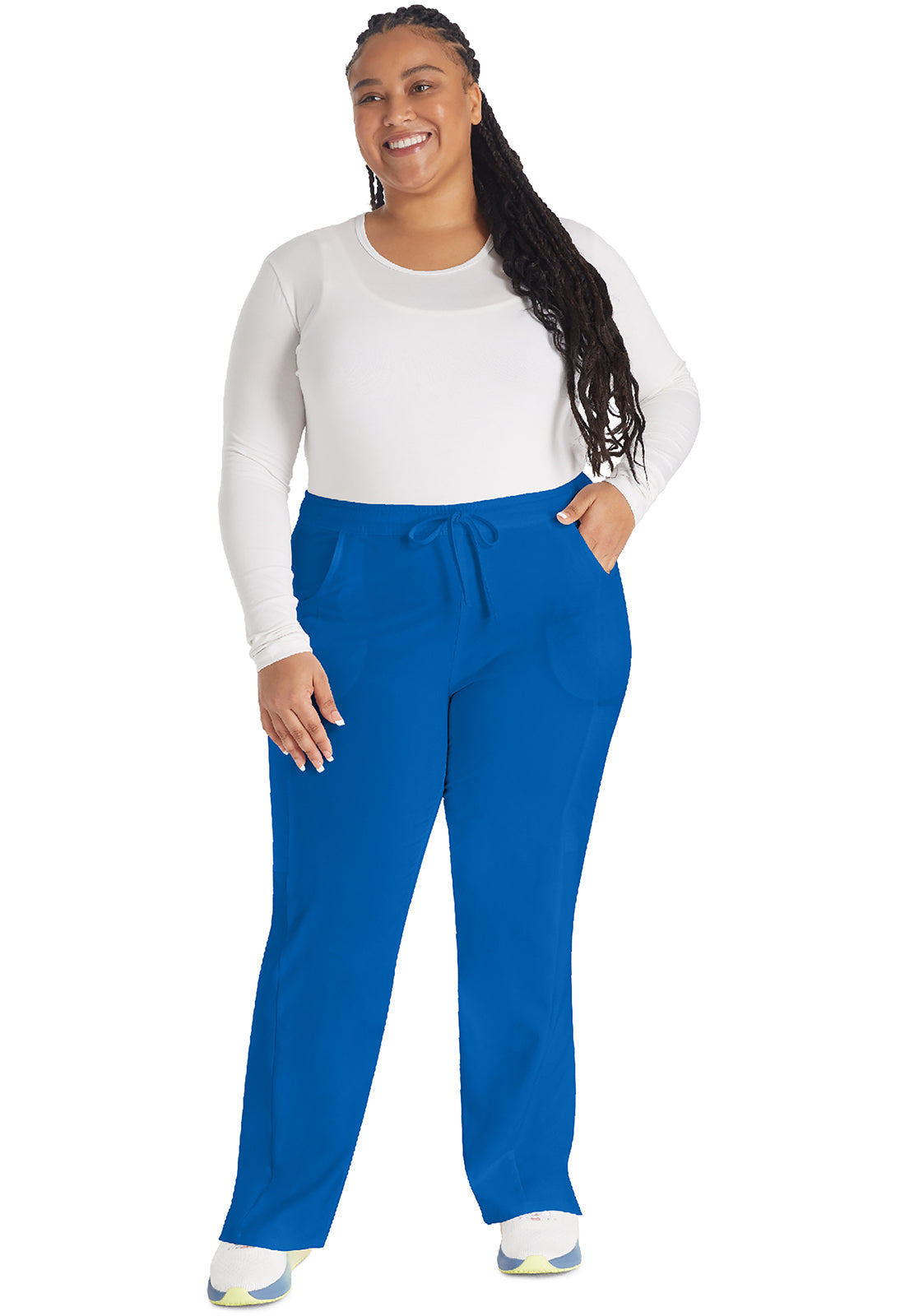 EDS Essentials DK010 Women's Mid Rise Straight Leg Drawstring Scrub Pants Royal