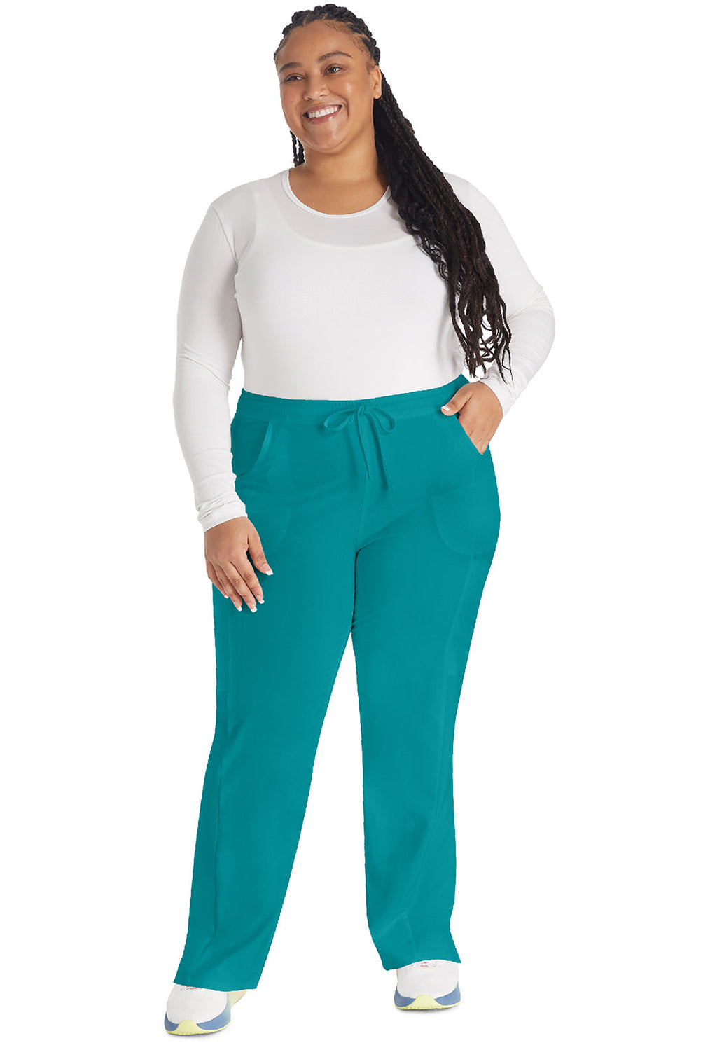 EDS Essentials DK010 Women's Mid Rise Straight Leg Drawstring Scrub Pants Teal Blue