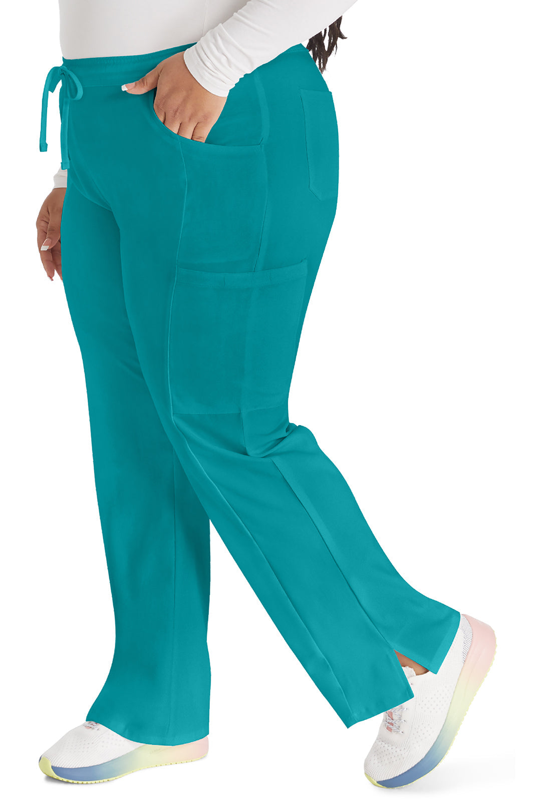 EDS Essentials DK010 Women's Mid Rise Straight Leg Drawstring Scrub Pants Teal Blue