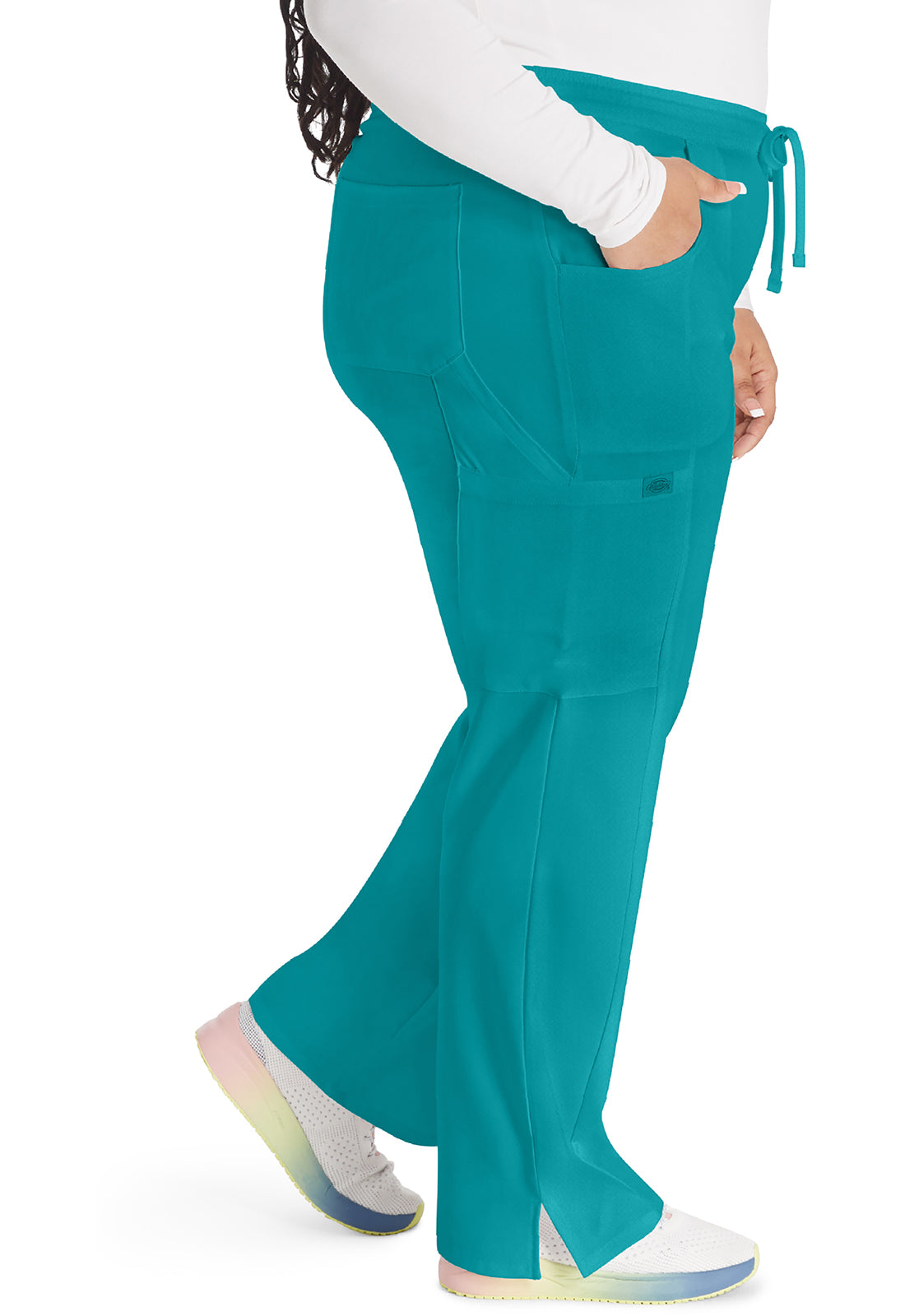 EDS Essentials DK010 Women's Mid Rise Straight Leg Drawstring Scrub Pants Teal Blue