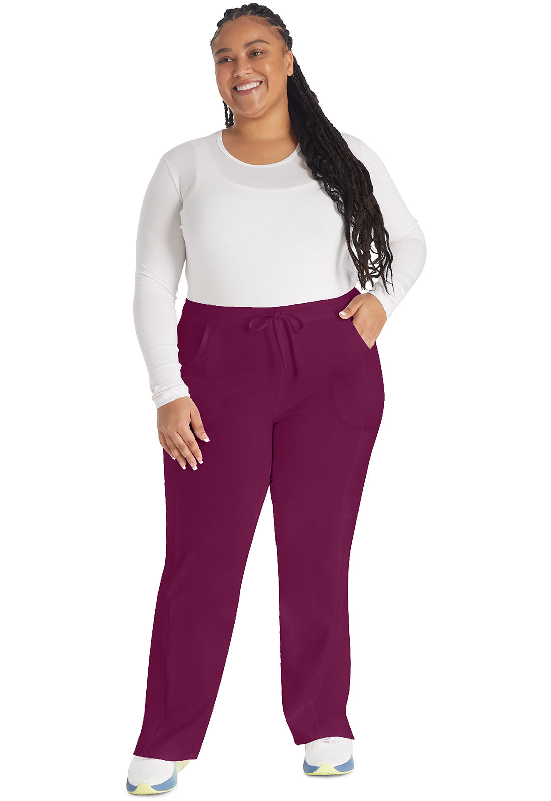 EDS Essentials DK010 Women's Mid Rise Straight Leg Drawstring Scrub Pants Wine